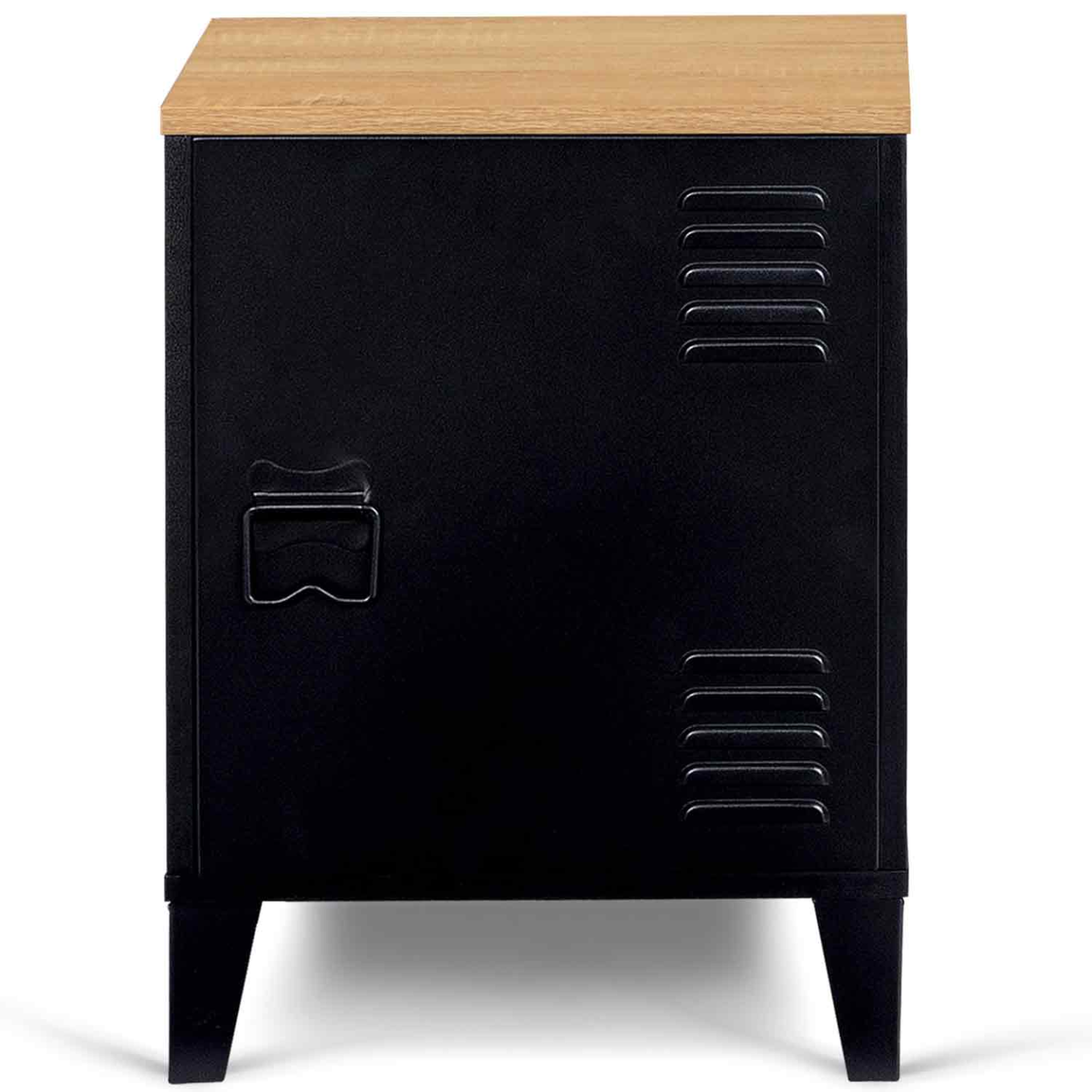 Voir la diapositive 3 : ID MARKET Table de chevet ester 1 porte métal noir plateau façon hêtre design industriel