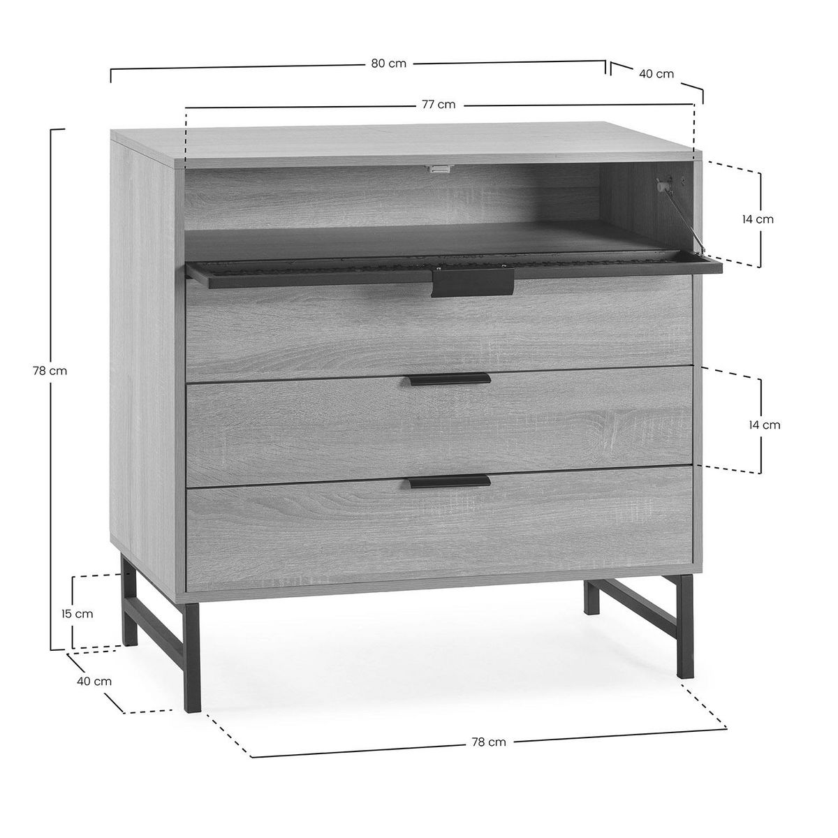 VS VENTA-STOCK Commode de nuit Hera 3 tiroirs 1 porte coloris bois