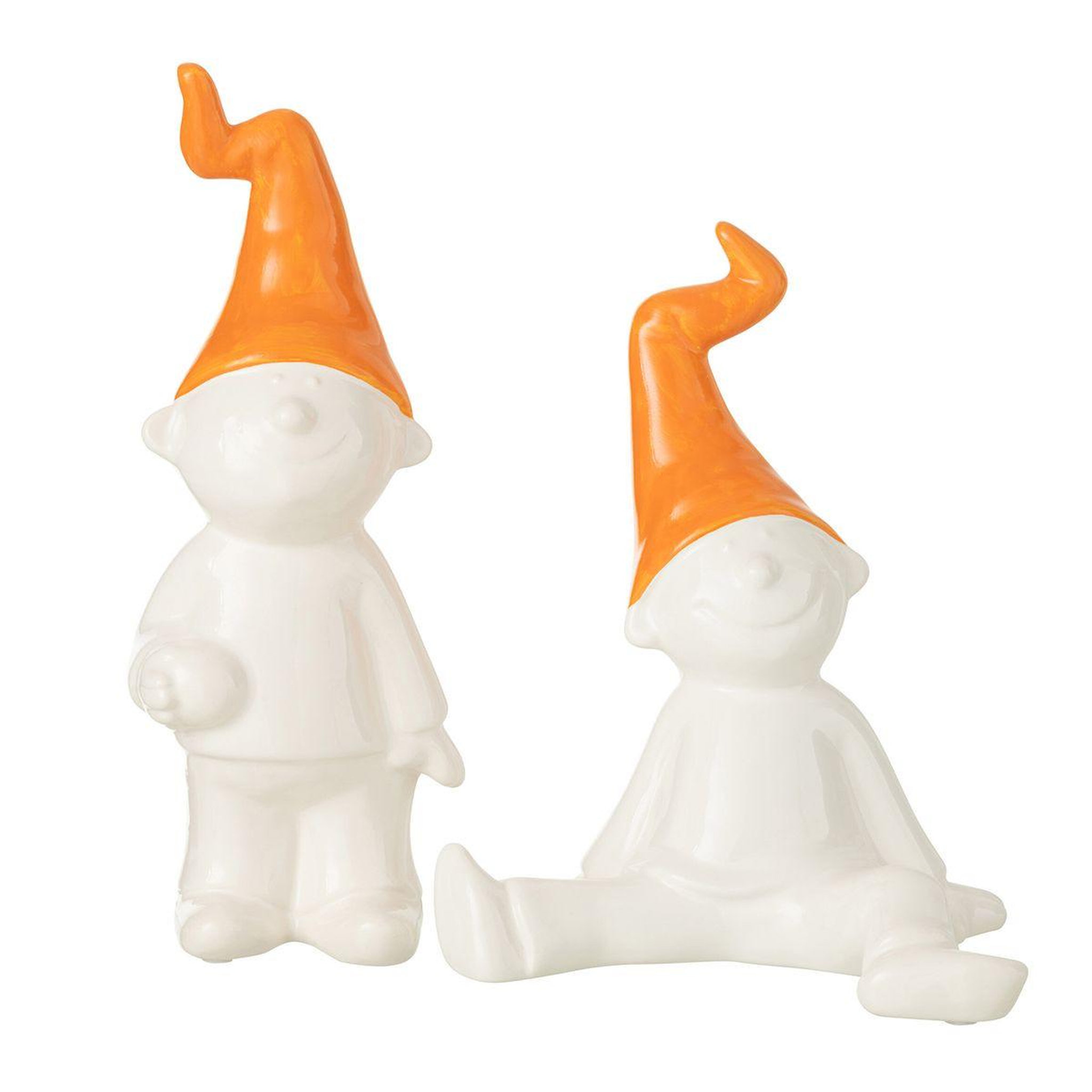 Voir la diapositive 3 : J-LINE Statuette déco  nain  29cm blanc & orange