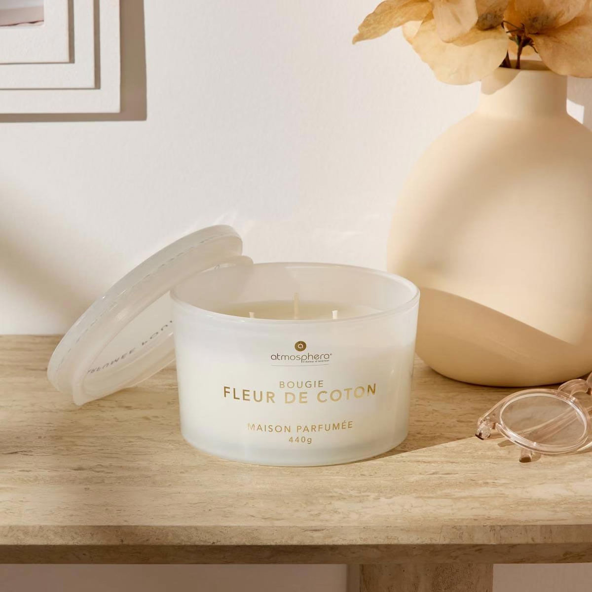 ATMOSPHERA Bougie Parfumée en Verre  Glowy  440g Fleur de Coton
