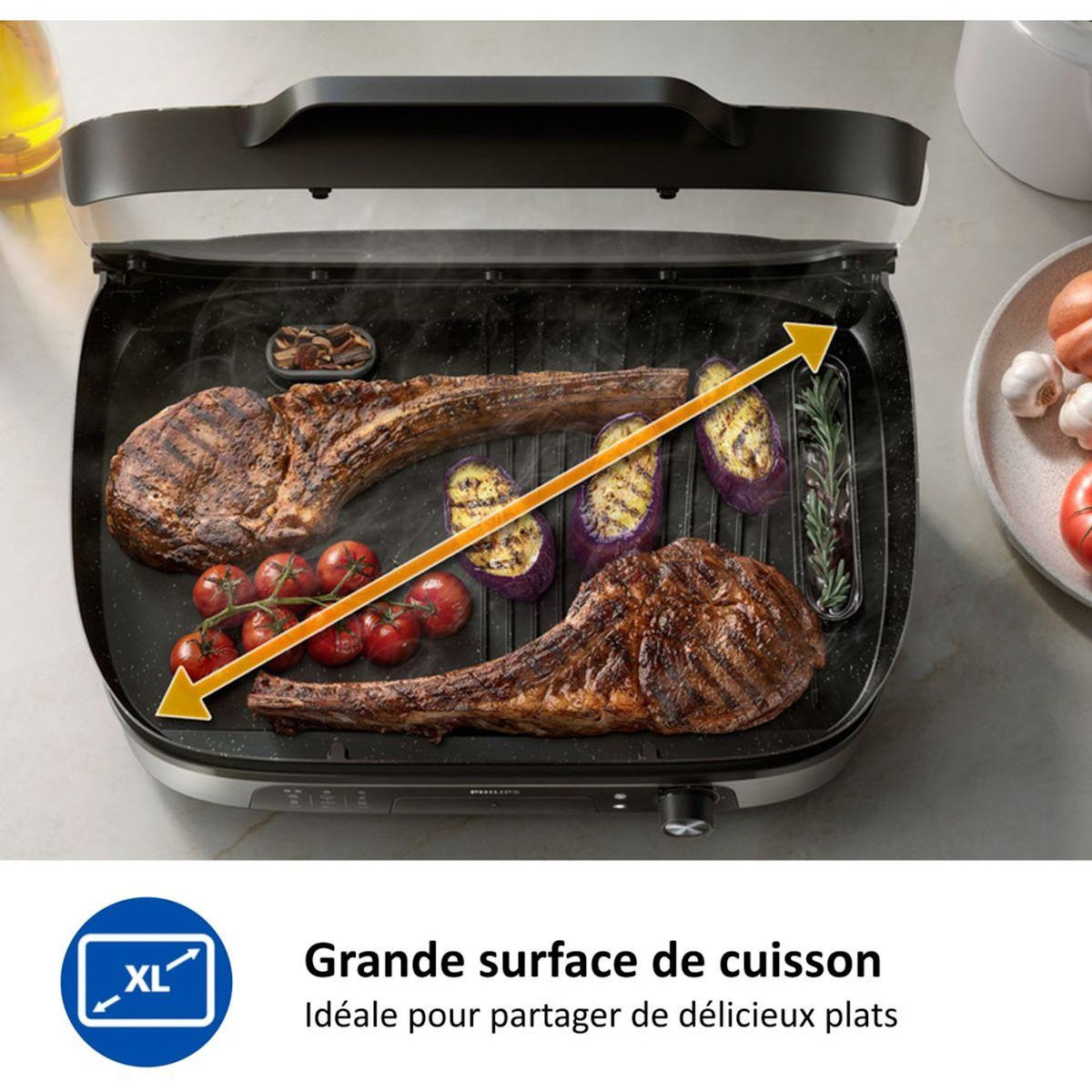 Philips Plancha électrique HD6212/90  couvercle verre à poser, 50x25 cm