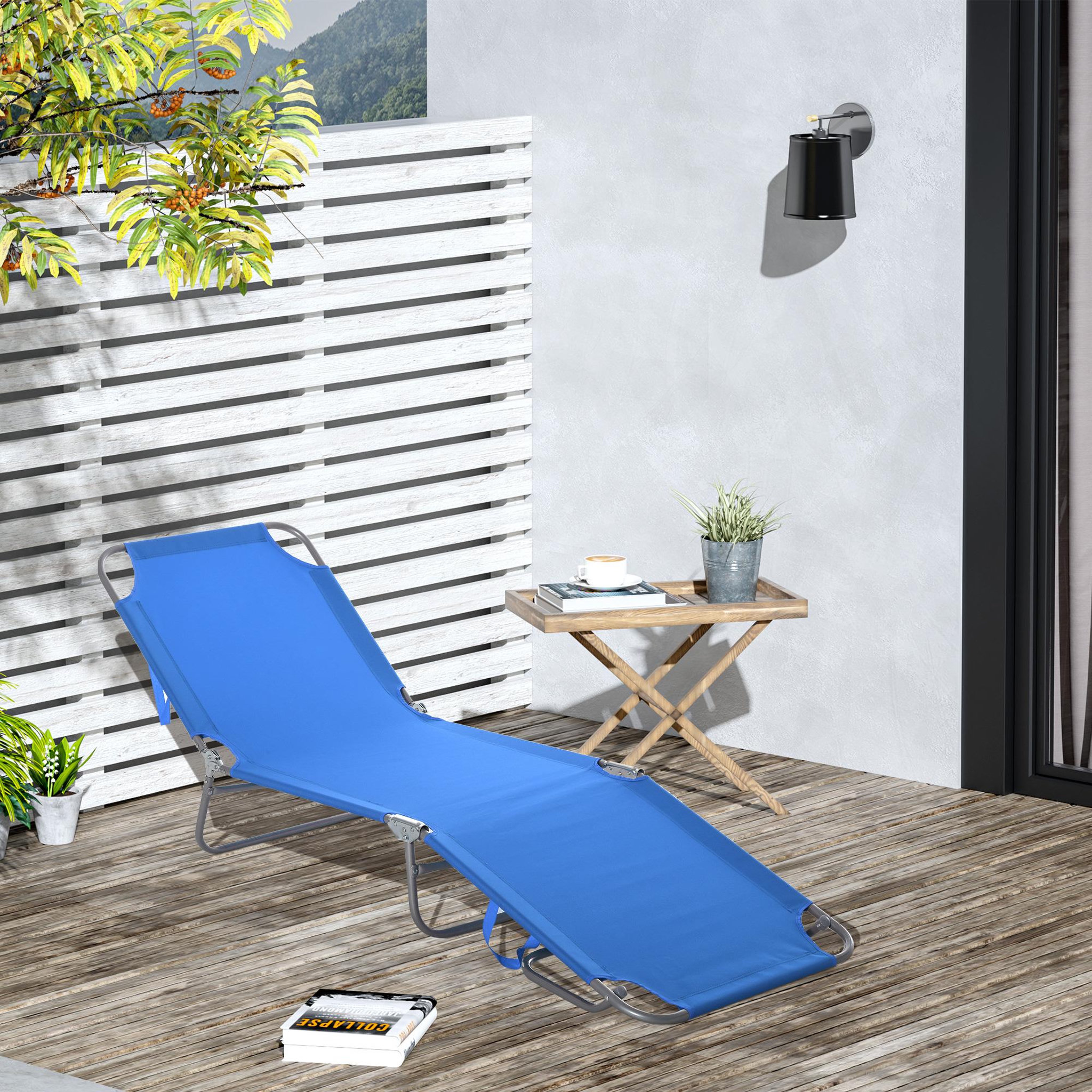 Voir la diapositive 2 : OUTSUNNY Bain de soleil transat pliable dossier réglable multipositions métal et polyester bleu