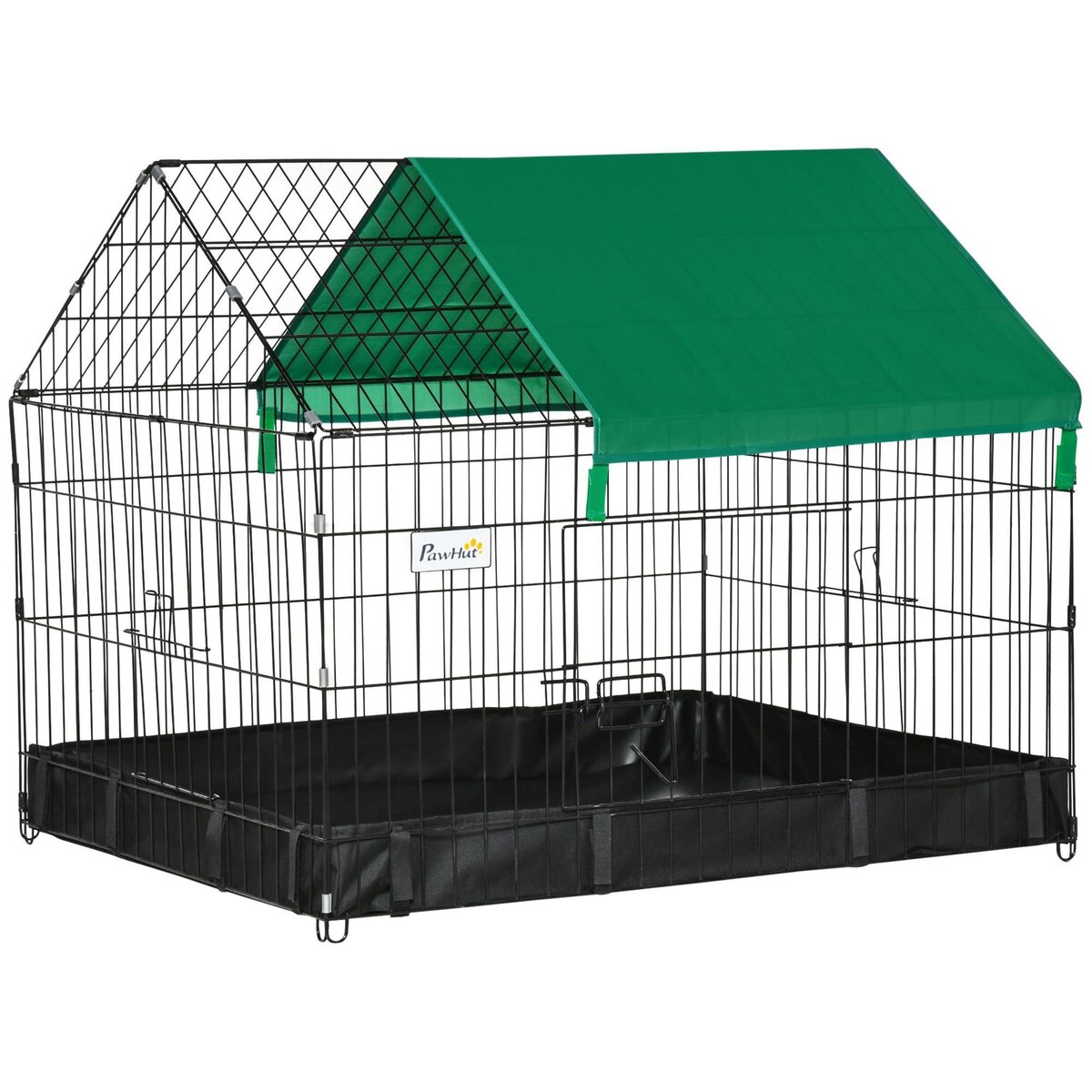 PAWHUT Cage parc enclos rongeurs dim. 90L x 75l x 75H cm - bâche de sol/toit imperméable, porte, trappe - acier oxford noir vert