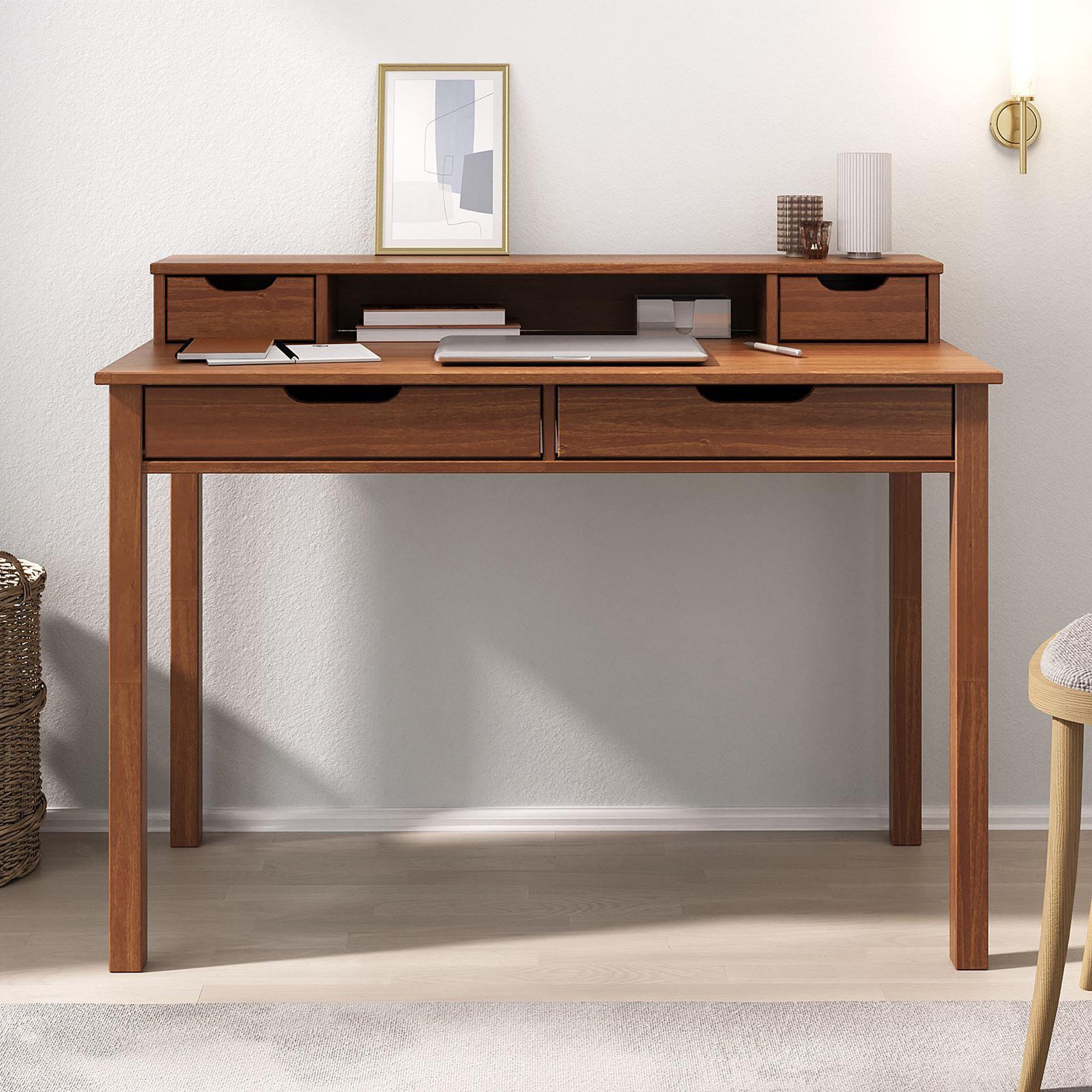 Voir la diapositive 2 : IDIMEX Bureau raul l 114 cm avec 4 tiroirs en bois massif