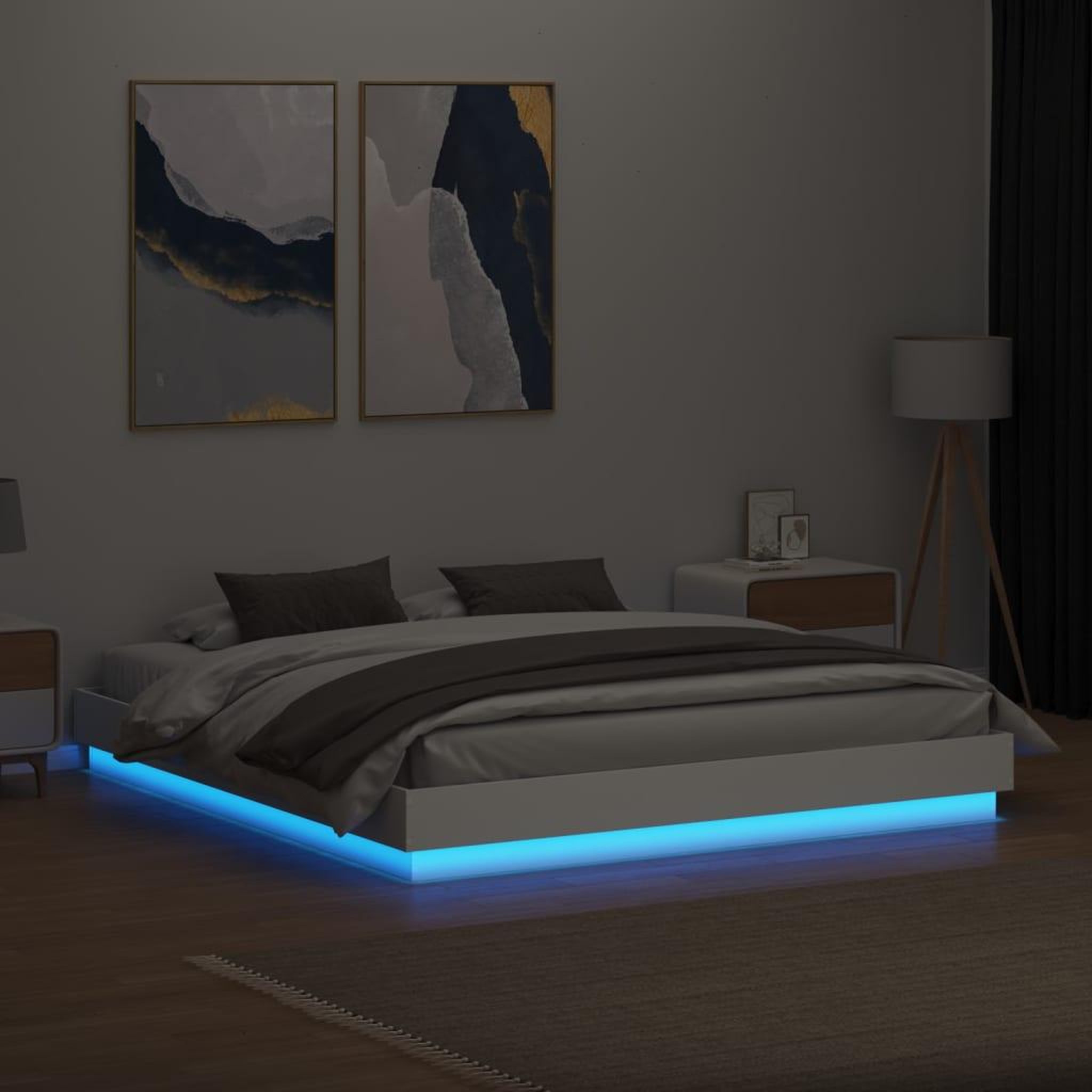 Voir la diapositive 4 : VIDAXL Cadre de lit avec LED sans matelas blanc 200x200 cm