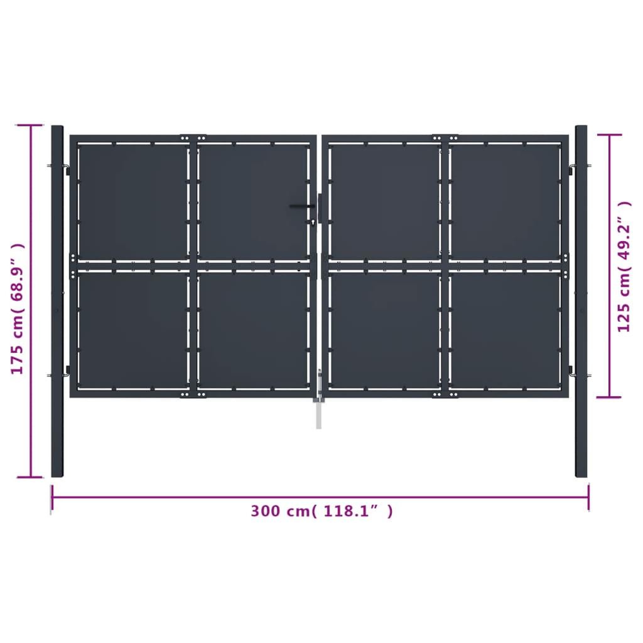 Voir la diapositive 6 : VIDAXL Portail de jardin Acier 300 x 125 cm Anthracite