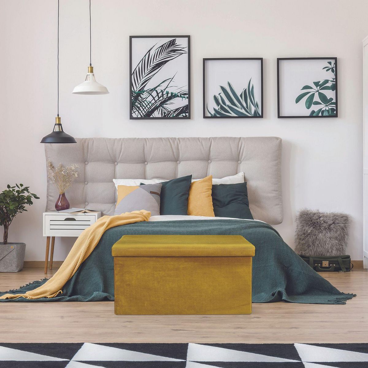 The Home Deco Factory Coffre banc pliable design velours Giulia