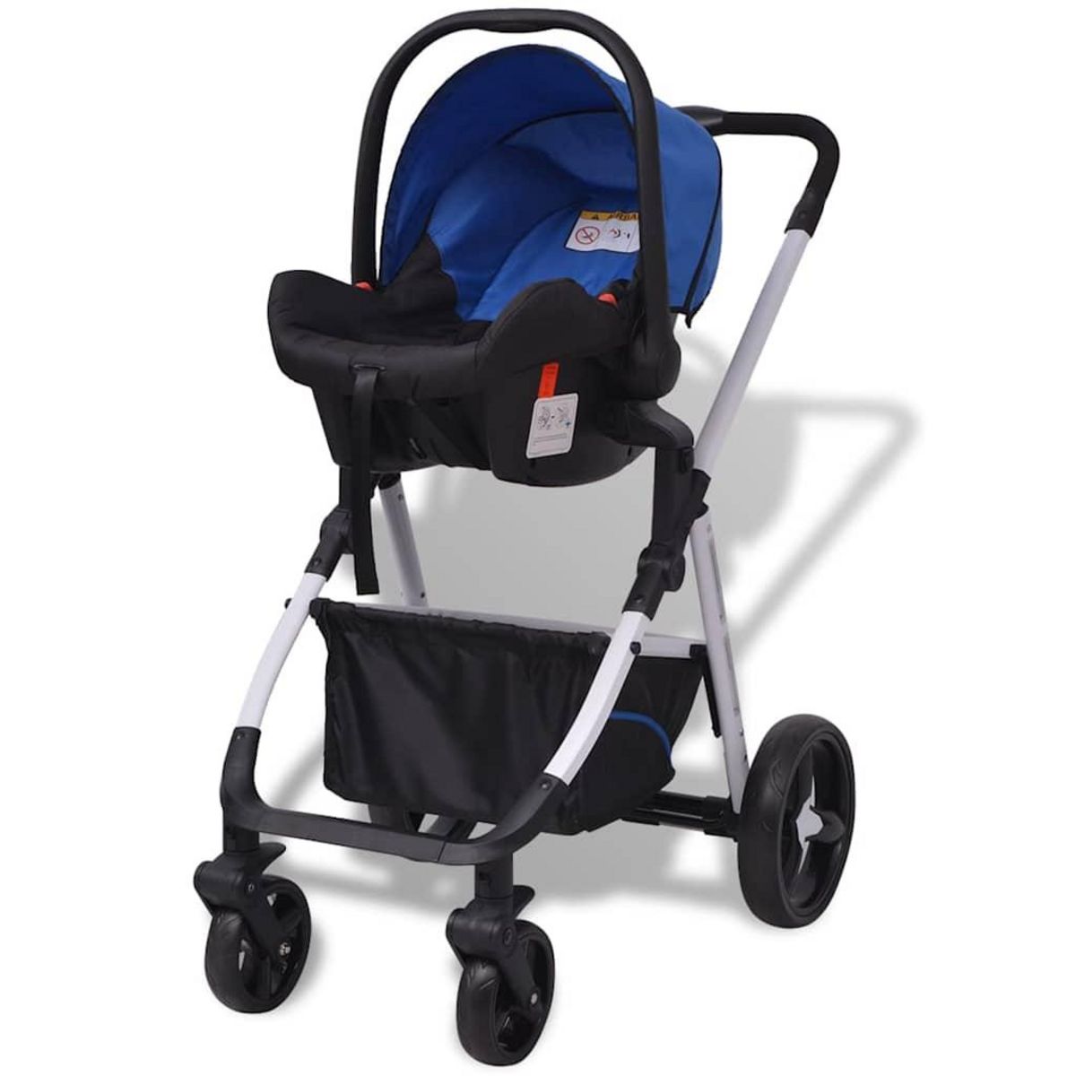 VIDAXL Poussette 3-en-1 Aluminium Bleu et noir