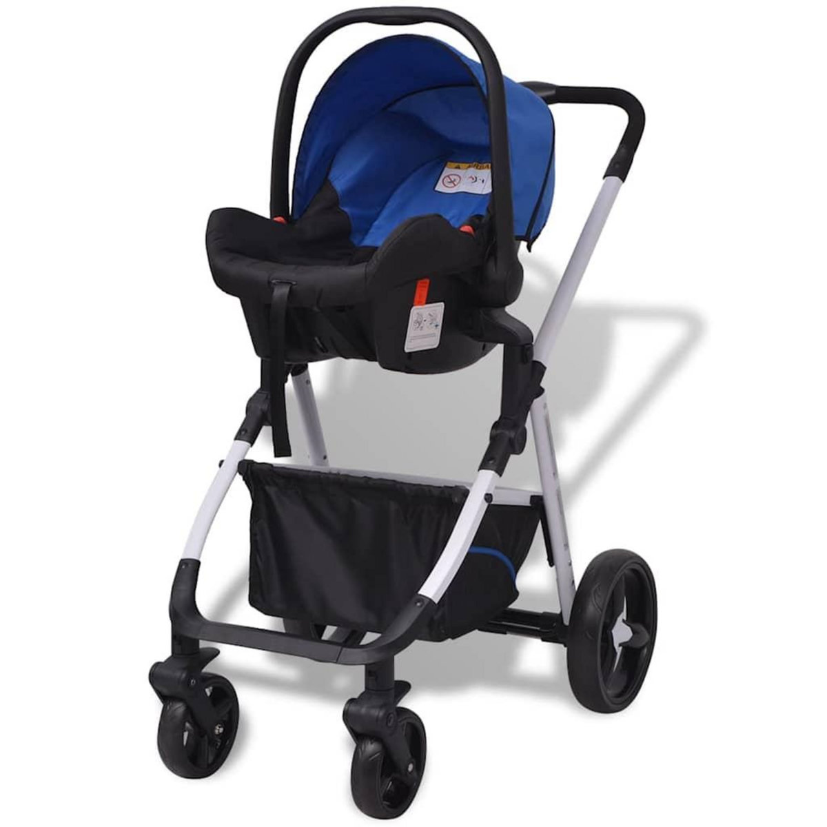VIDAXL Poussette 3-en-1 Aluminium Bleu et noir