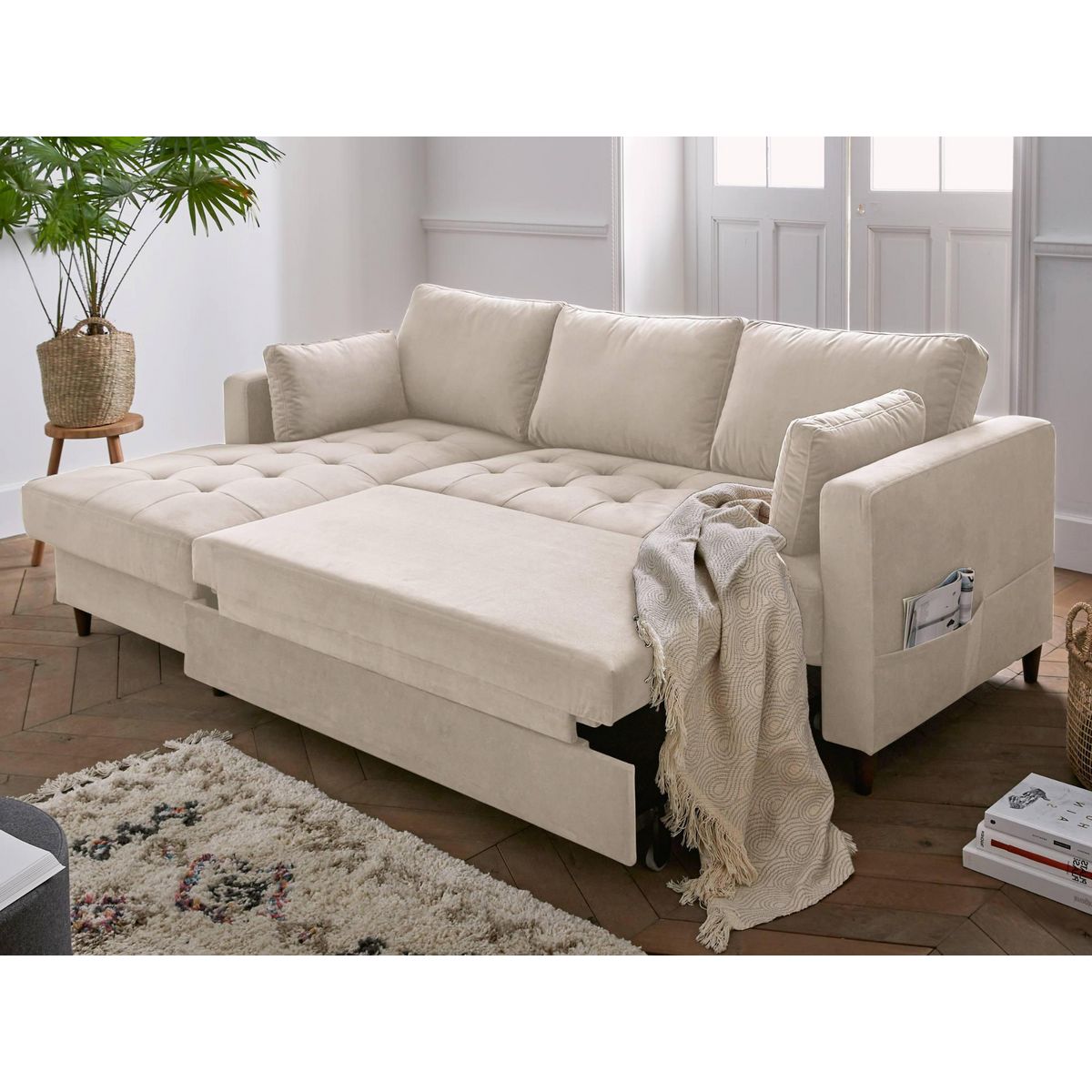 LISA DESIGN Anna - canapé d'angle gauche - 4 places - convertible avec coffre - en velours