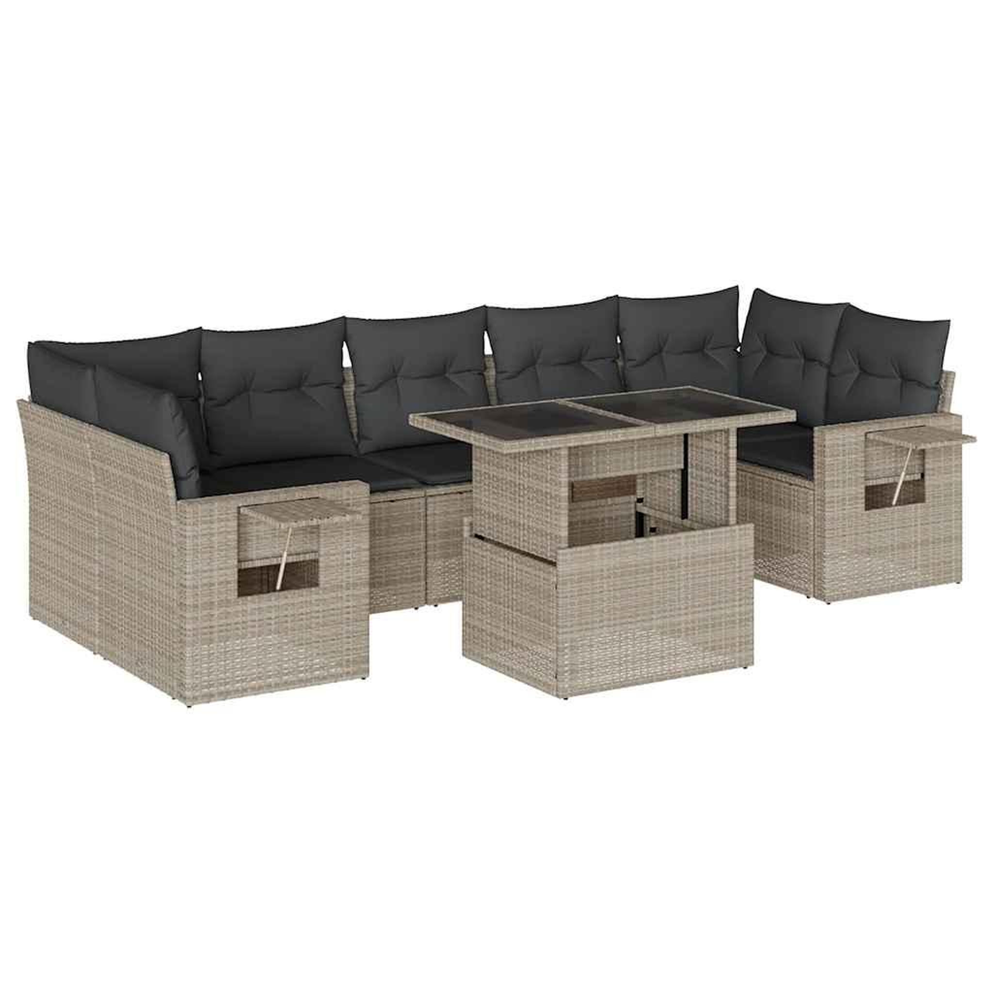 Voir la diapositive 2 : VIDAXL Salon de jardin 8 pcs avec coussins gris clair resine tressee