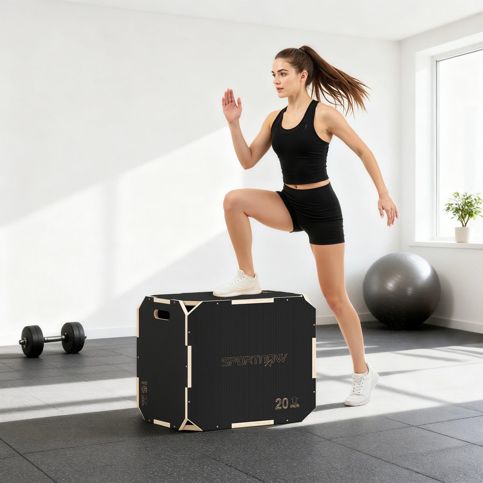 Voir la diapositive 2 : HOMCOM Box jump - box de pliométrie - boite de saut - 3 hauteurs 40/51/61H cm - charge max. 120 Kg - contreplaqué antidérapant noir