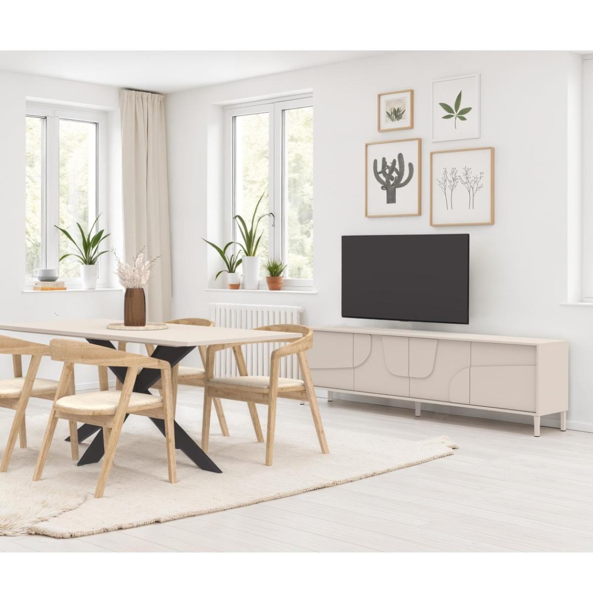 Voir la diapositive 5 : JLC KREATION Meuble tv moderne beige 4 portes 205cm eros