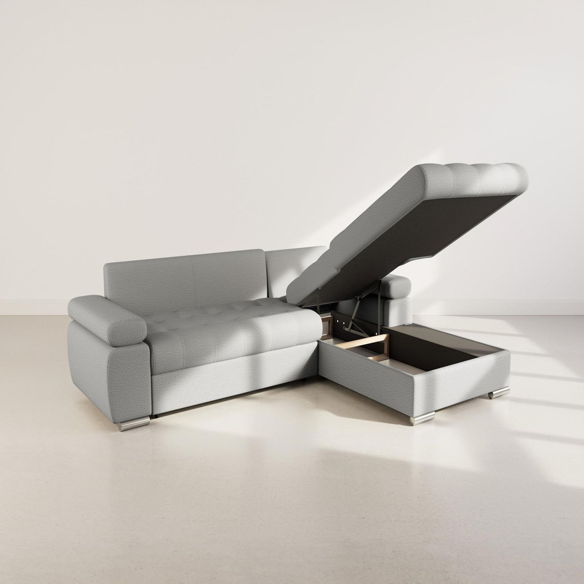 BEST MOBILIER Bianca - canapé d'angle droit 4 places convertible avec coffre en tissu texturé