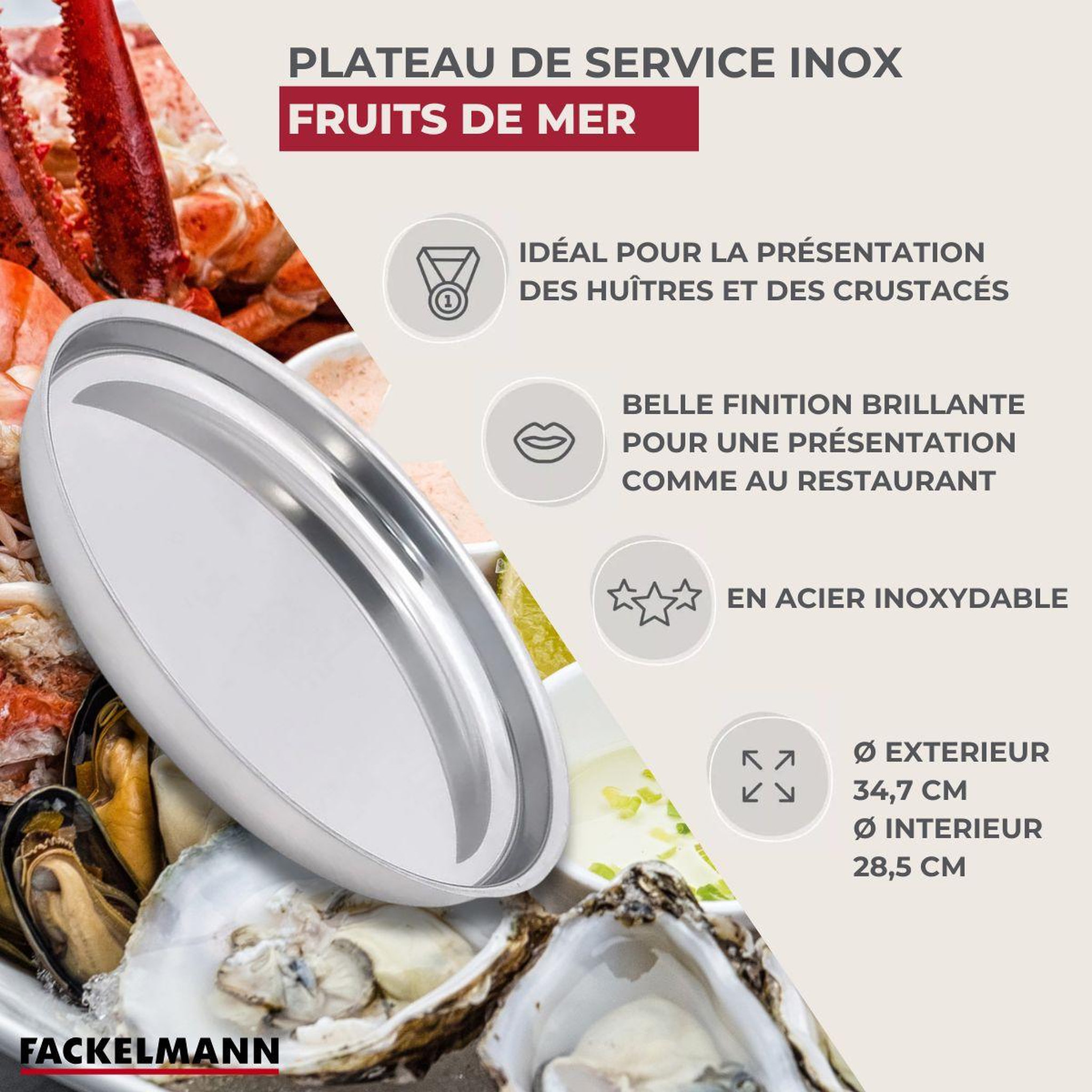 Voir la diapositive 3 : Fackelmann Plateau pour fruits de mer 35 cm fackelmann spécialités culinaires