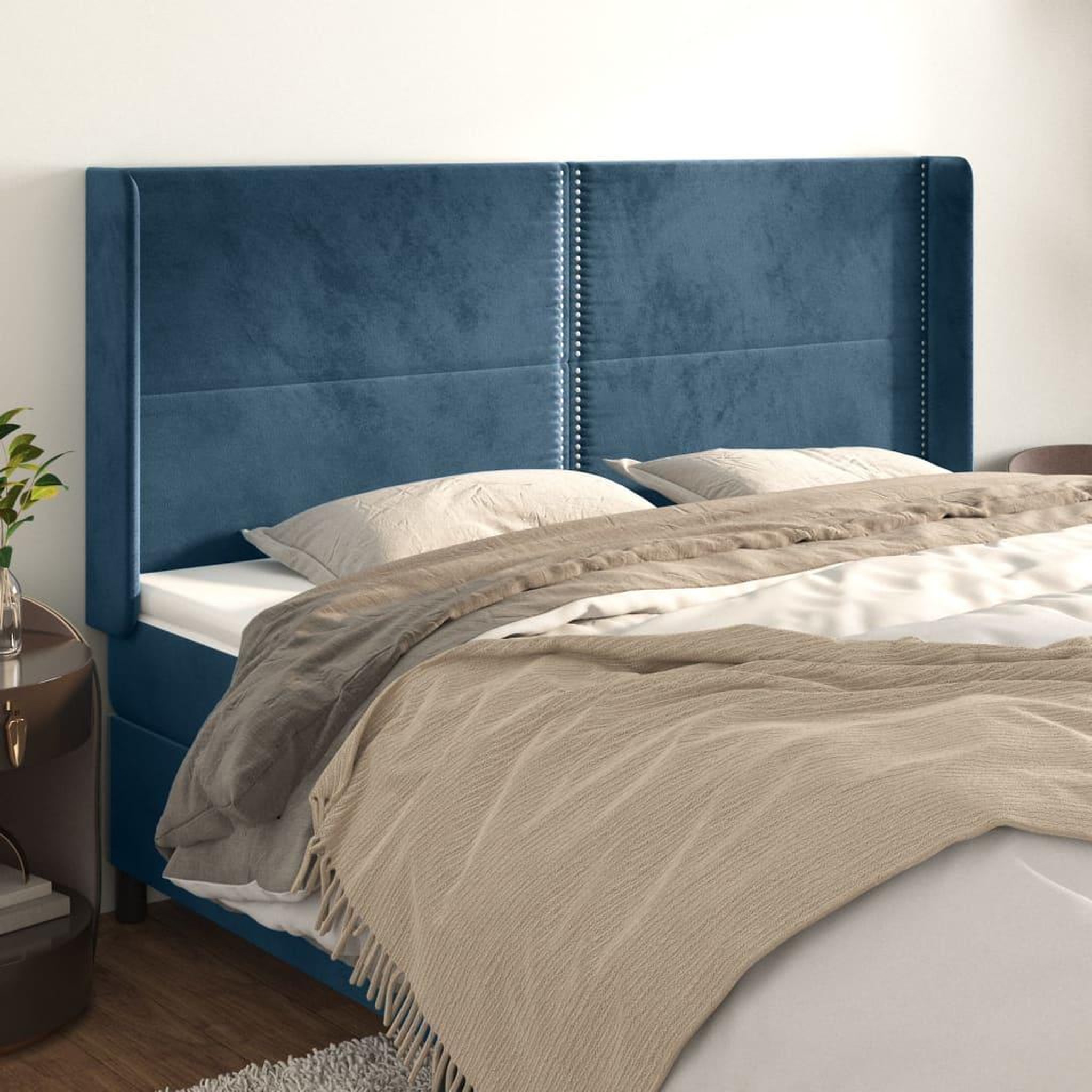 Voir la diapositive 1 : VIDAXL Tete de lit avec oreilles Bleu fonce 203x16x118/128 cm Velours