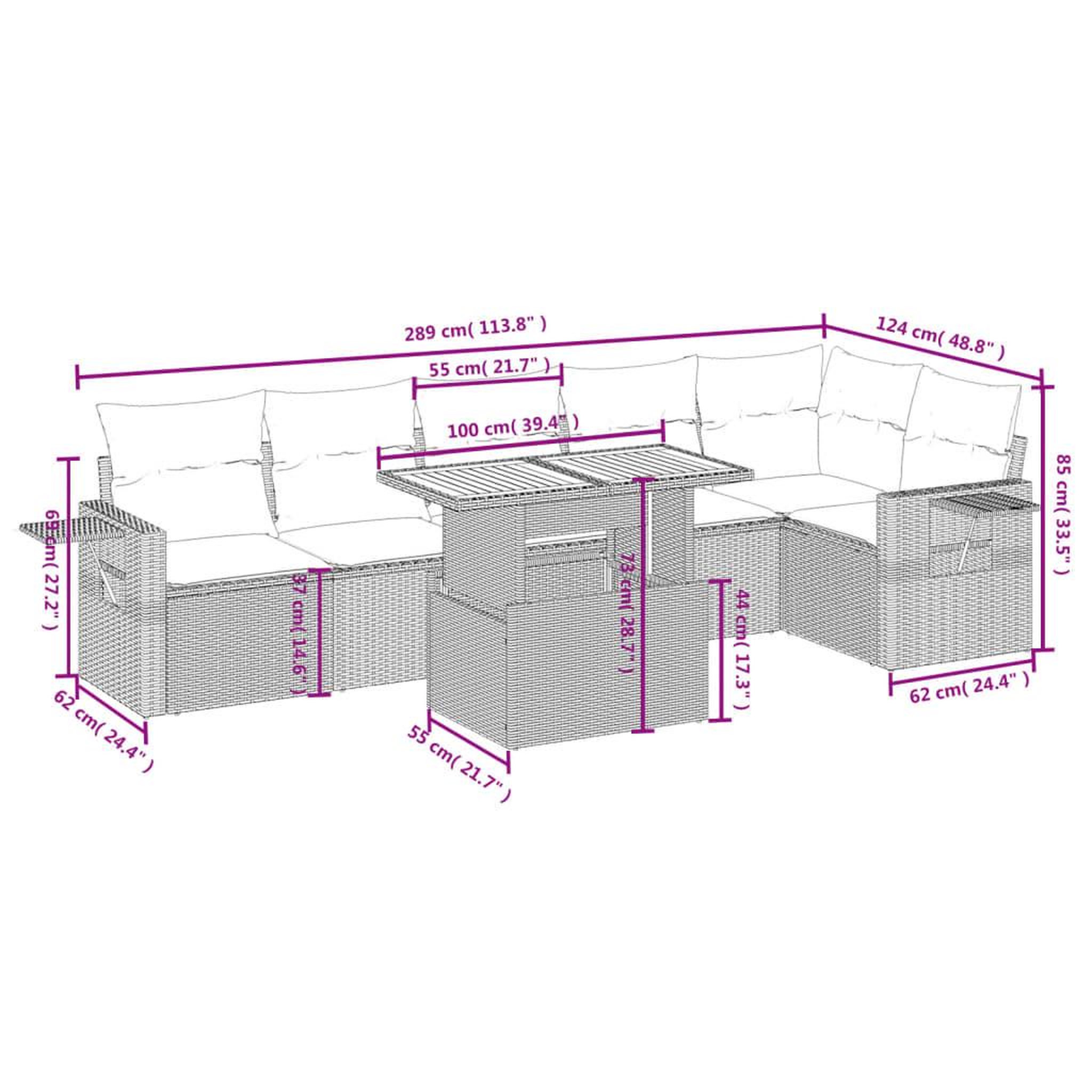 Voir la diapositive 4 : VIDAXL Salon de jardin avec coussins 7 pcs gris resine tressee