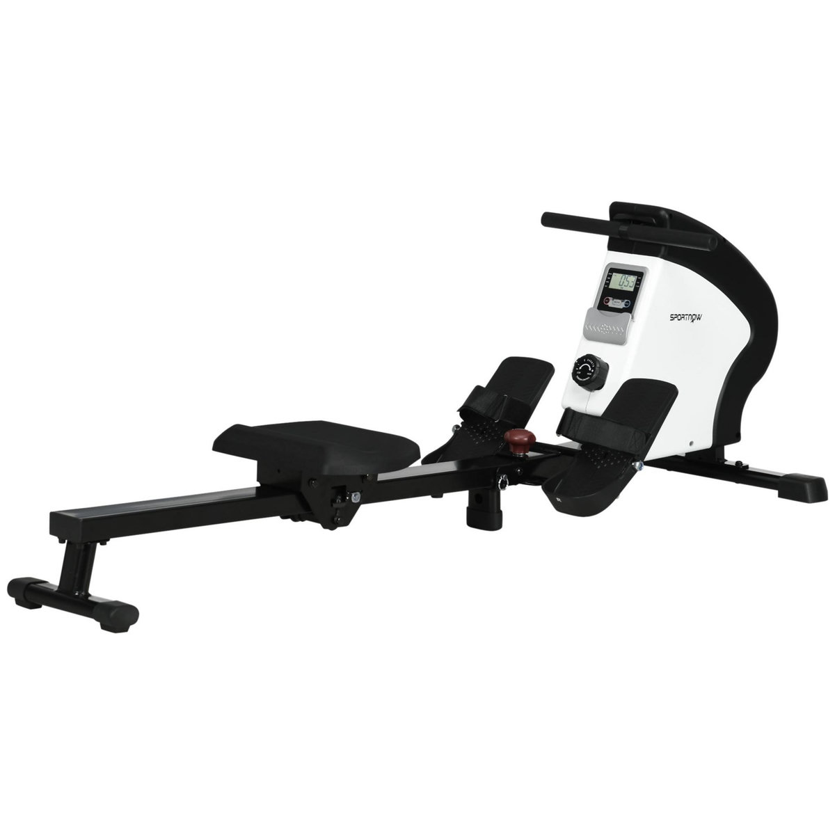 HOMCOM Rameur d'appartement pliable - 8 niv. résistance magnétique - écran LCD multifonction - acier ABS blanc noir