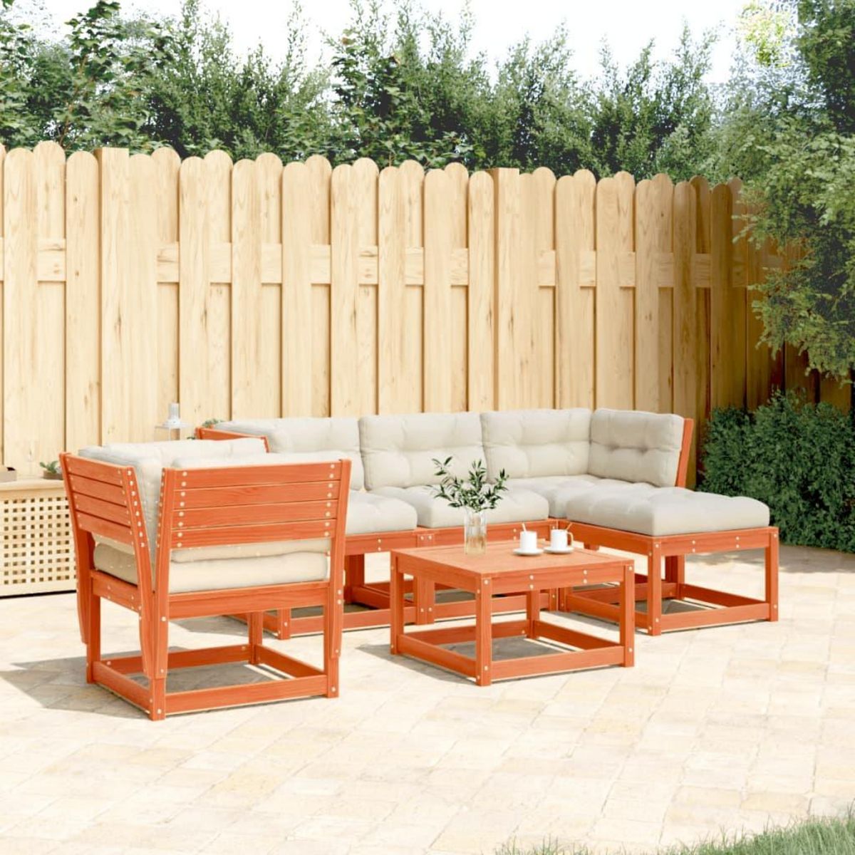 VIDAXL Salon de jardin 5 pcs avec coussins cire marron bois pin massif