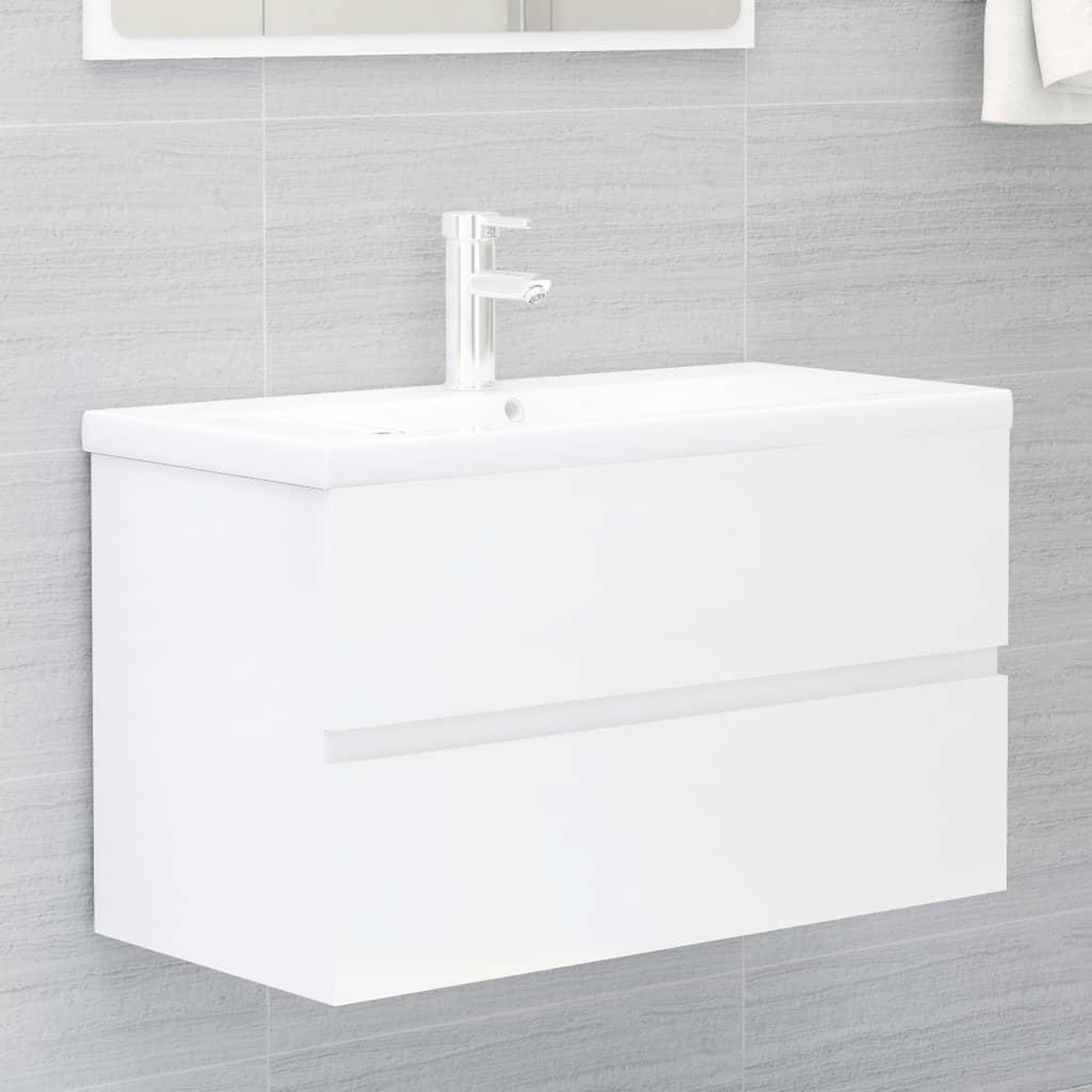 Voir la diapositive 1 : VIDAXL Armoire d'evier avec lavabo integre Blanc brillant Agglomere