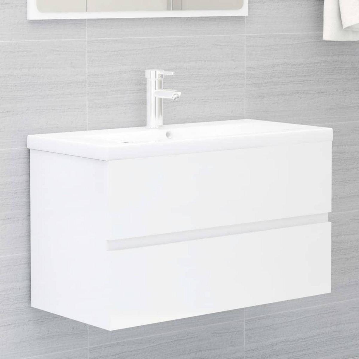 VIDAXL Armoire d'evier avec lavabo integre Blanc brillant Agglomere