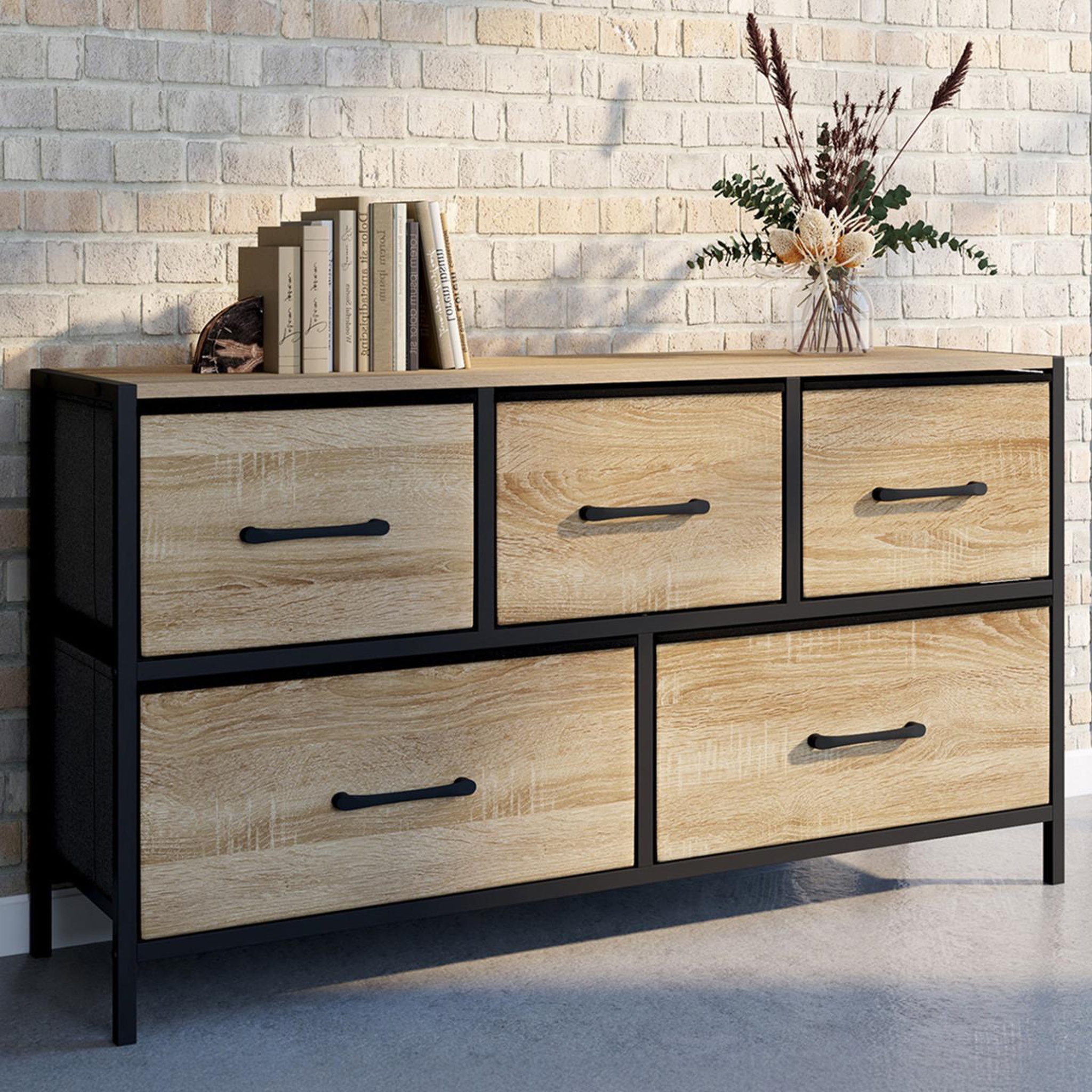 Voir la diapositive 2 : ID MARKET Commode 5 tiroirs en tissu utah h.55 cm meuble de rangement design industriel