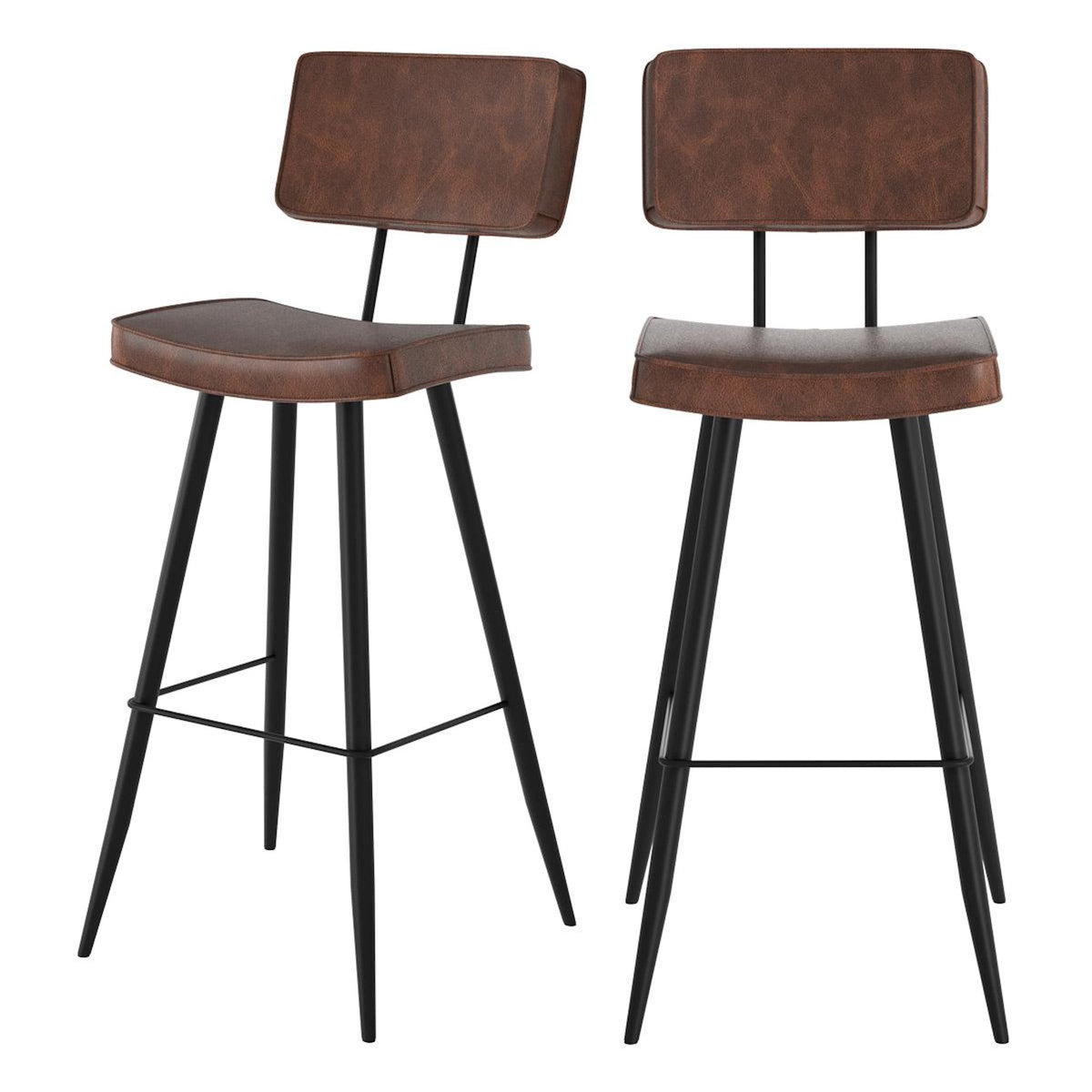 Rendez vous déco Lot de 2 chaises de bar grises/noires en cuir synthétique 75.5 cm - Texas