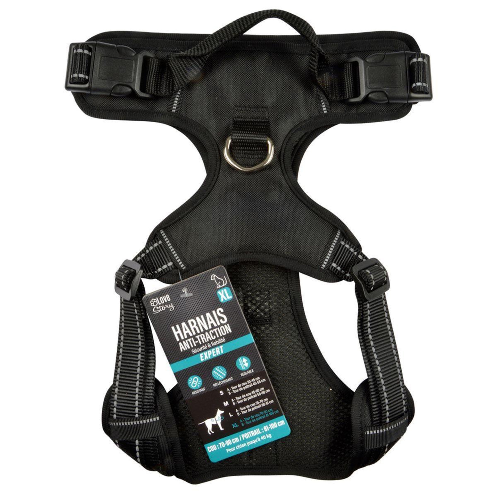 Voir la diapositive 4 : LOVE STORY Harnais anti-traction pour chien  sécurité  100cm noir