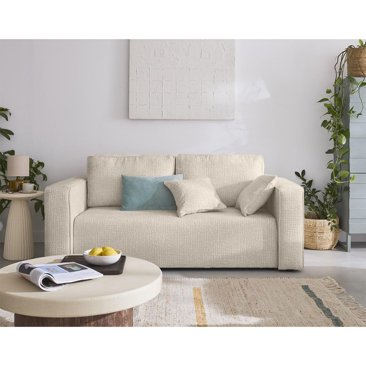 BEST MOBILIER Topaze - canapé droit 2 places - en tissu velours relief