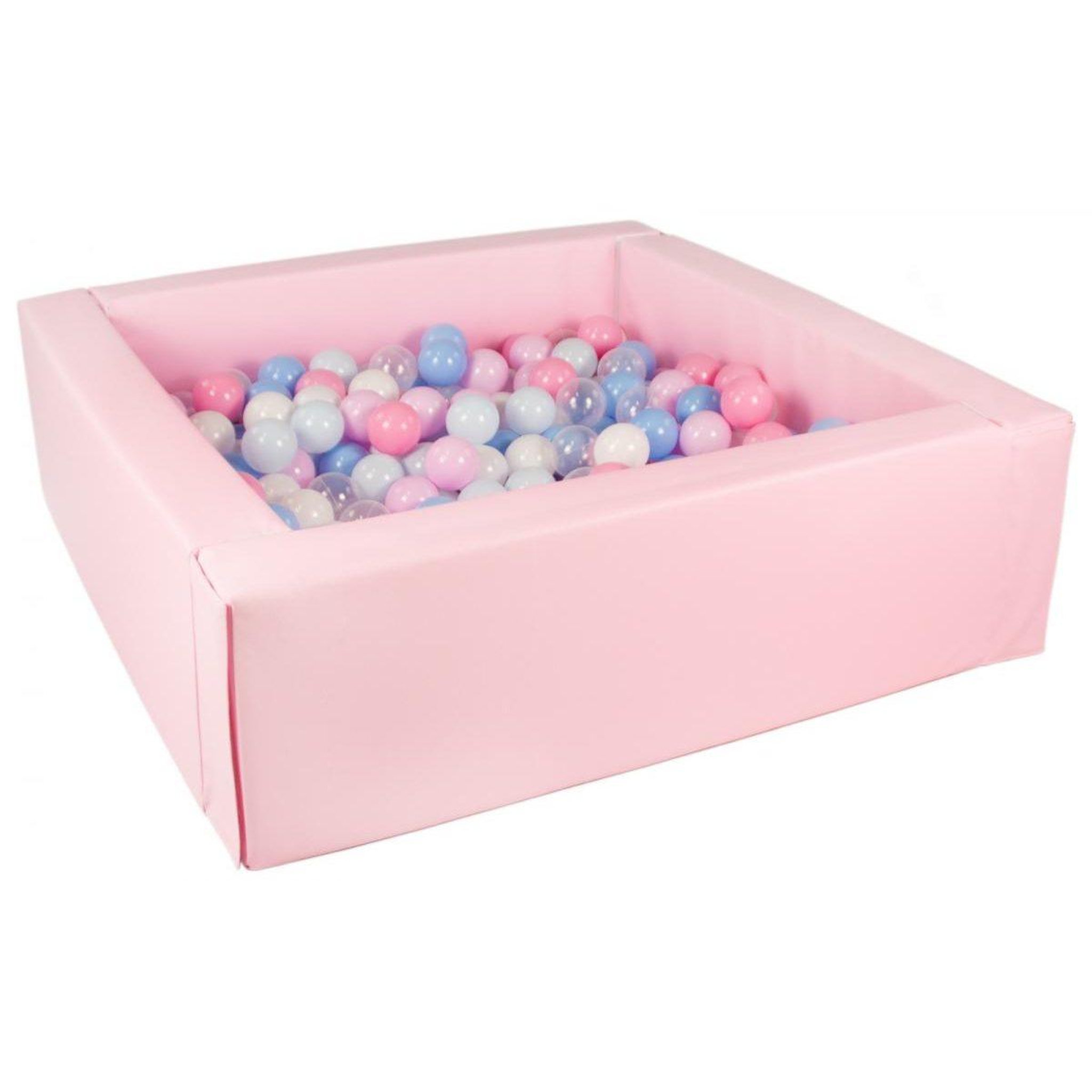 VELINDA Piscine à balles carrée avec 300 balles - rose clair/blanc, transparent, bleu, rose, rose p, bleu p