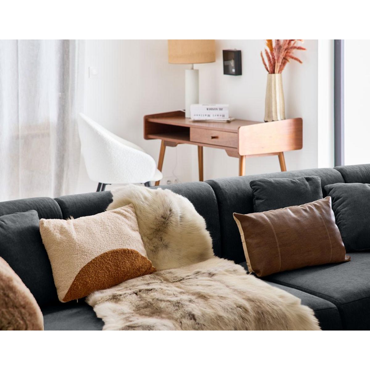 LISA DESIGN Ikare - canapé modulable panoramique - 7 places - en tissu