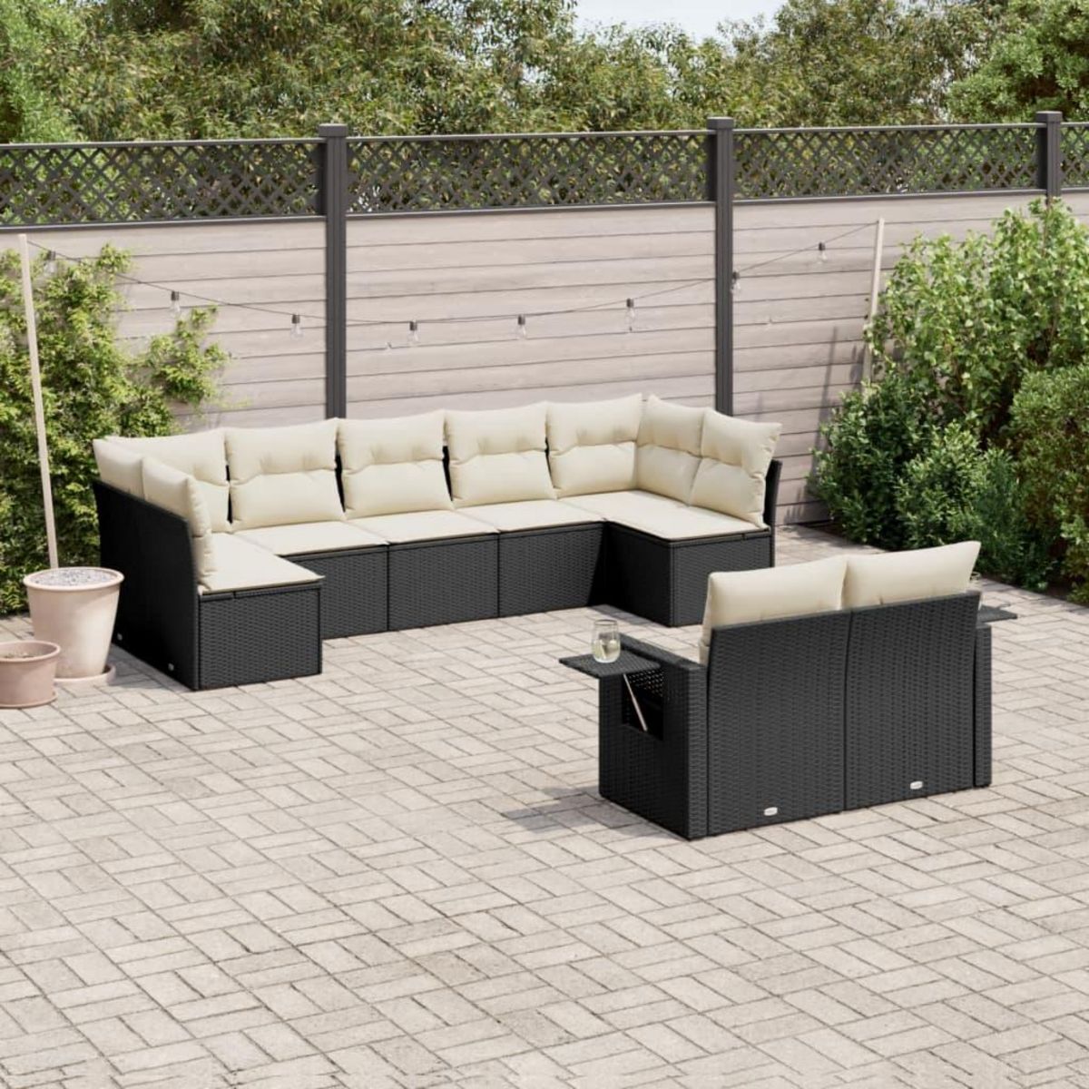 VIDAXL Salon de jardin 9 pcs avec coussins noir resine tressee