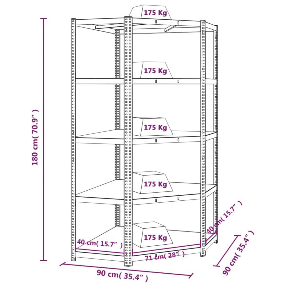 VIDAXL Etagere d'angle a 5 niveaux Bleu Acier et bois d'ingenierie