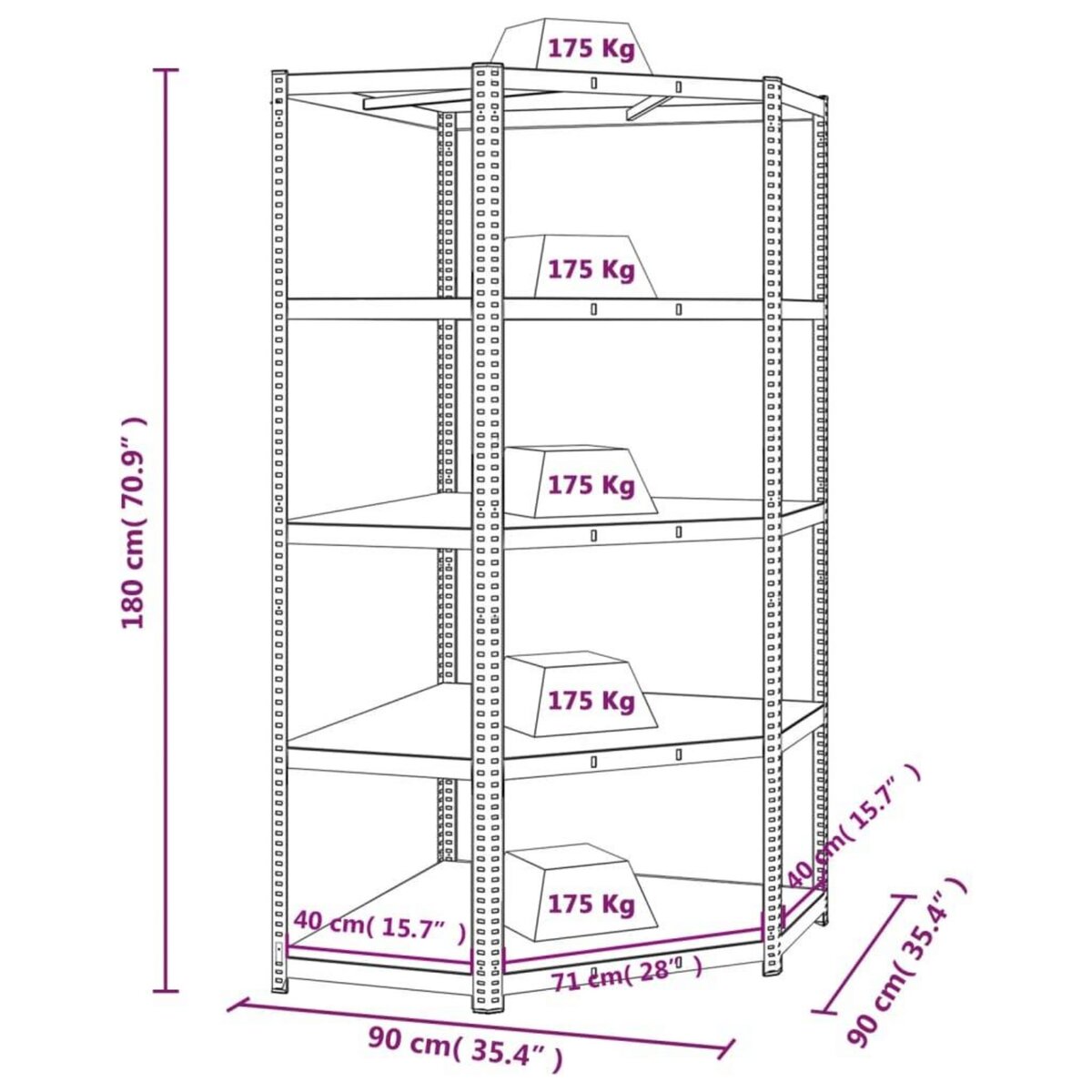 VIDAXL Etagere d'angle a 5 niveaux Bleu Acier et bois d'ingenierie