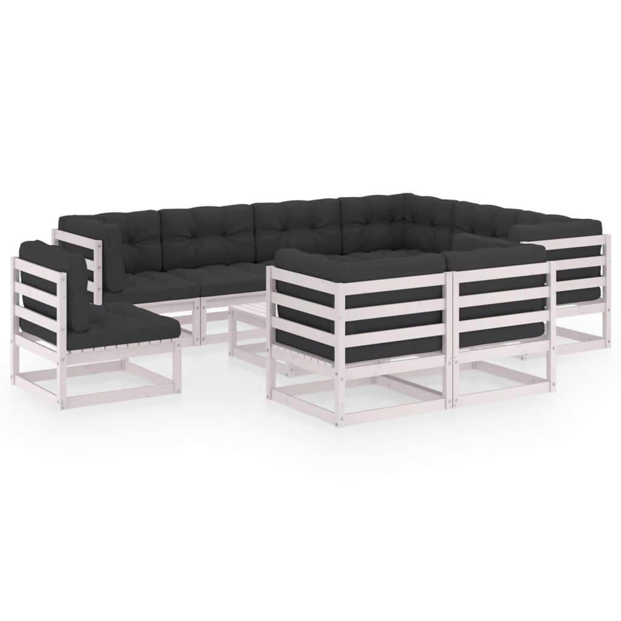 Voir la diapositive 1 : VIDAXL Salon de jardin 10 pcs avec coussins Blanc Bois de pin massif