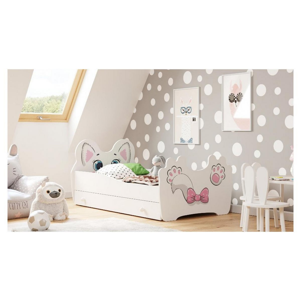 KOBI Lit simple enfant  PINK CAT 160 avec matelas