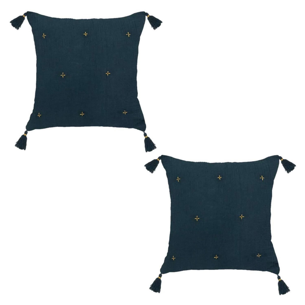 ATMOSPHERA Lot de 2 coussins de chaise brodés rectangulaires Starke - 40 x 40 cm - Bleu nuit