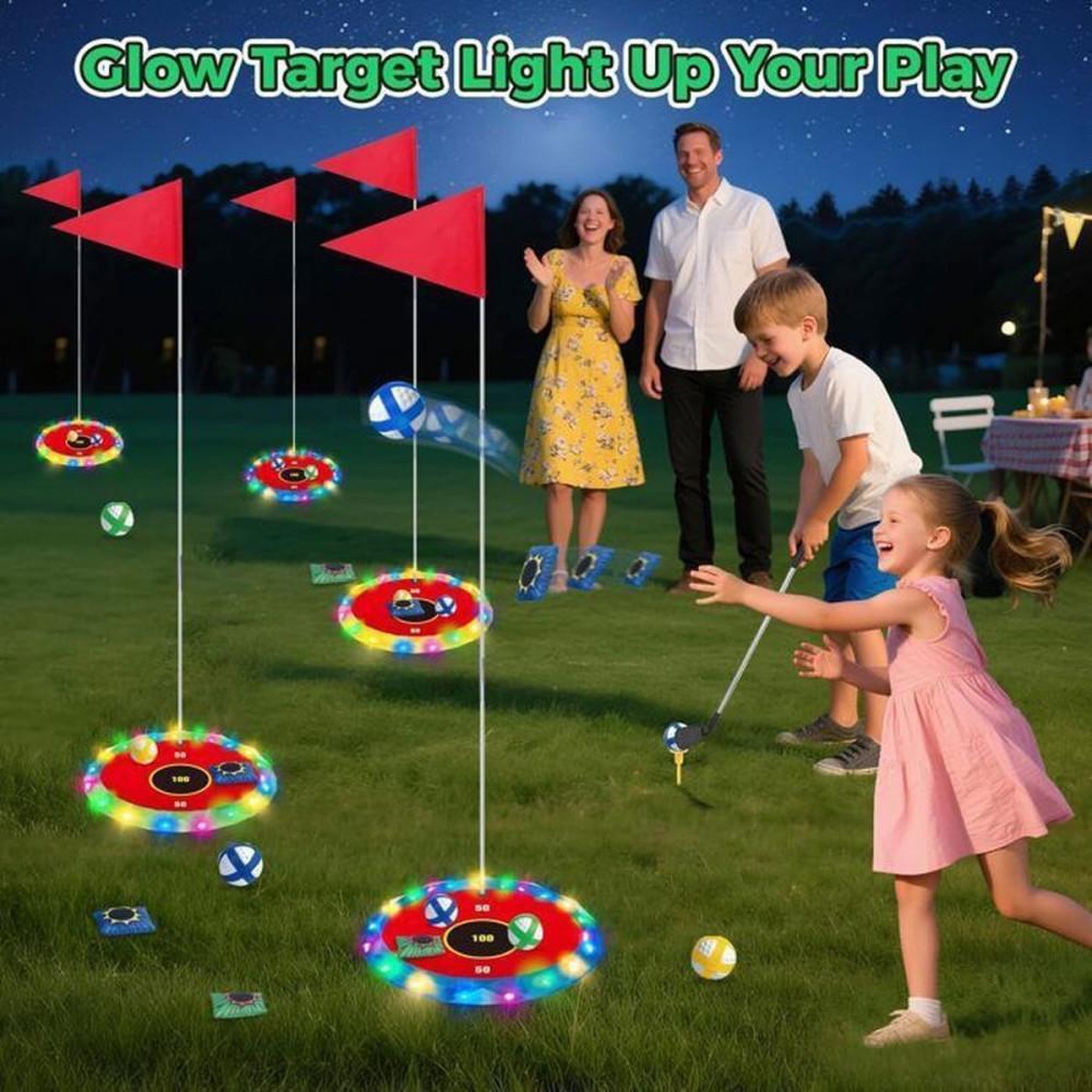 Voir la diapositive 3 : Jeu enfant 2 en 1 golf & lancer avec cibles LED, 2 clubs, 18 balles et 6 cibles, dès 5 ans
