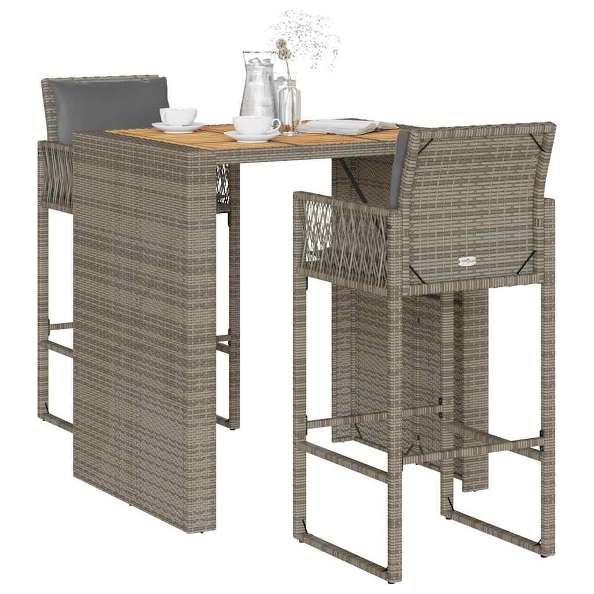 VIDAXL Ensemble de bar de jardin 3 pcs et coussins gris resine tressee