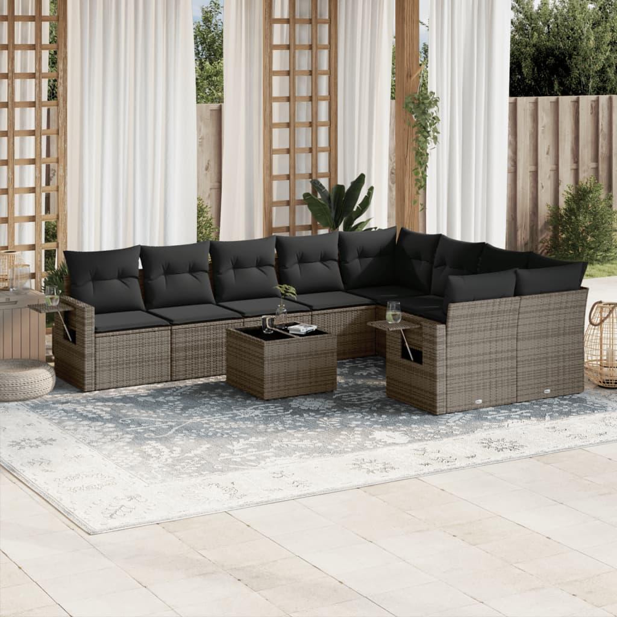 VIDAXL Salon de jardin avec coussins 10 pcs gris resine tressee