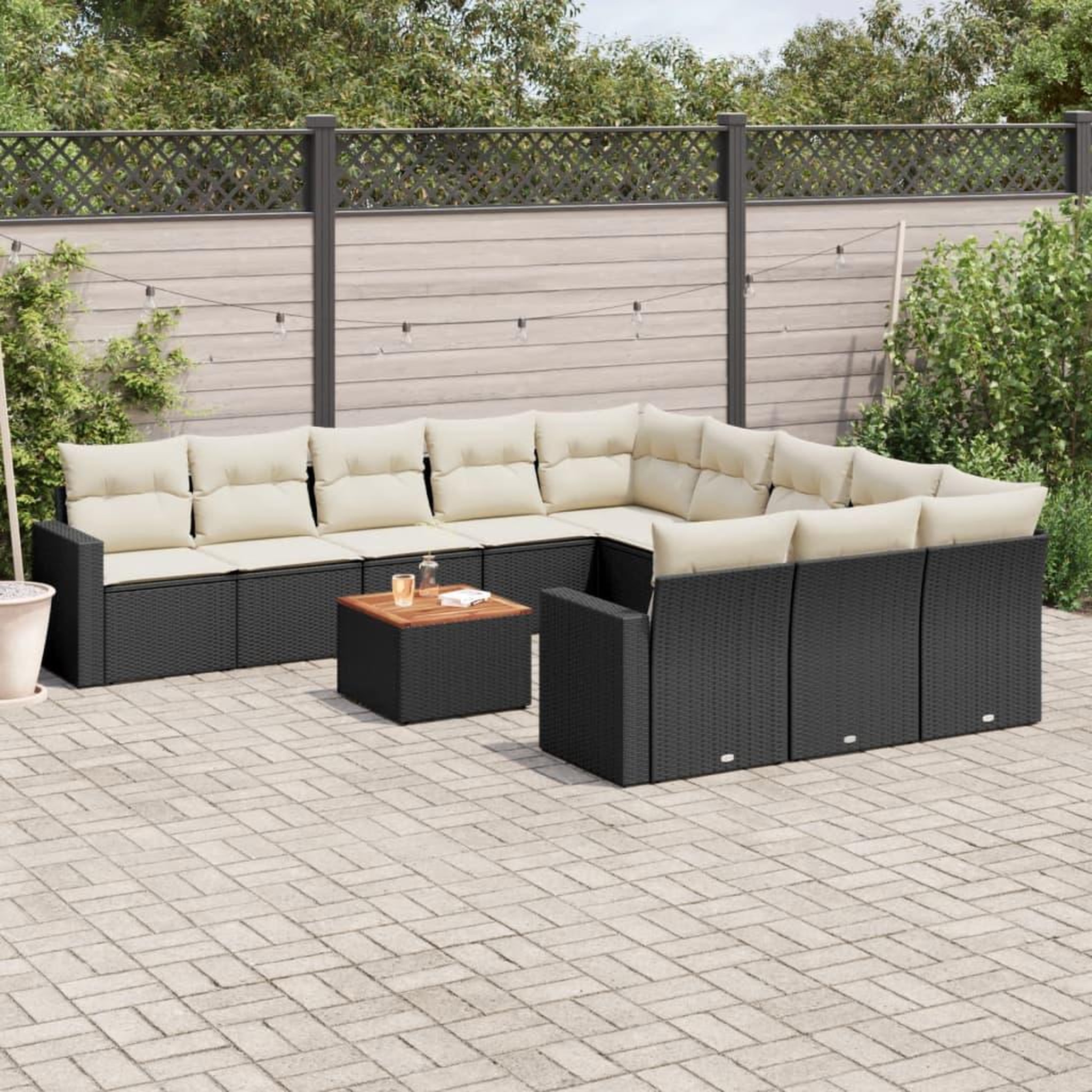 VIDAXL Salon de jardin 12 pcs avec coussins noir resine tressee