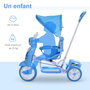 Voir la diapositive 6 : HOMCOM Tricycle enfants évolutif canne, pare-soleil pliable amovible effets lumineux sonores métal blanc PP polyester bleu