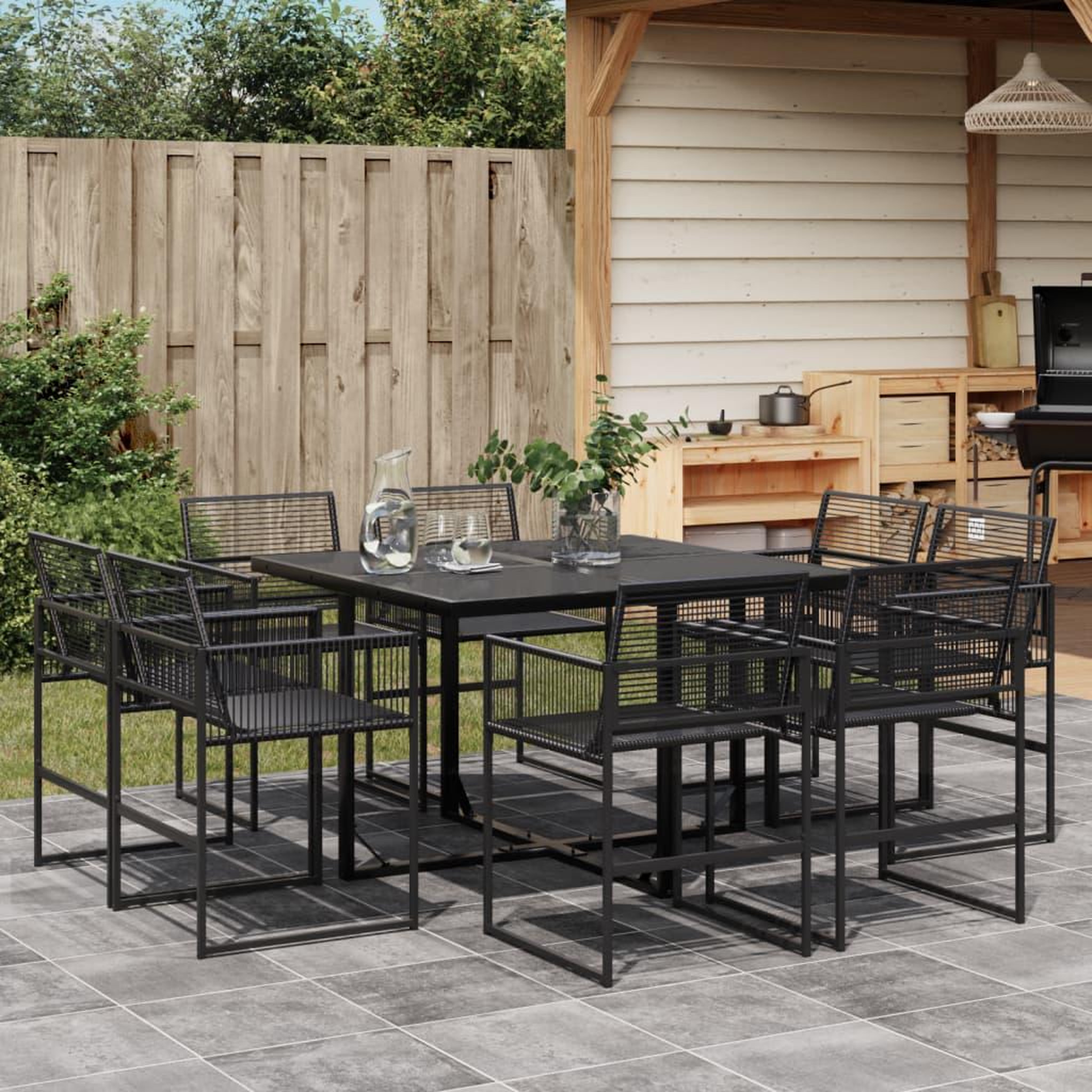 VIDAXL Ensemble a manger de jardin 9 pcs Noir Resine tressee