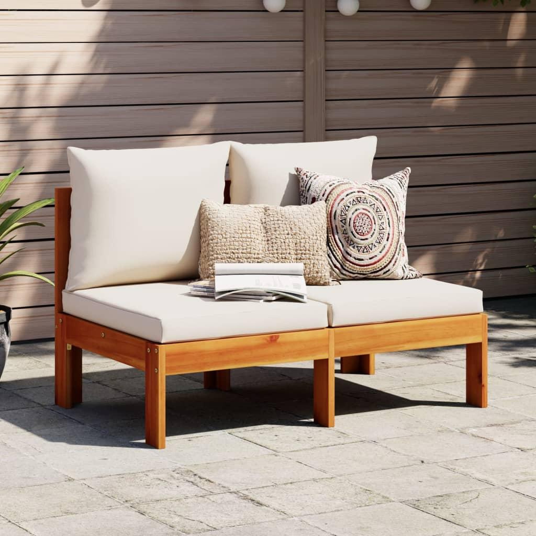 VIDAXL Canape de jardin sans accoudoirs coussins 2 places bois acacia
