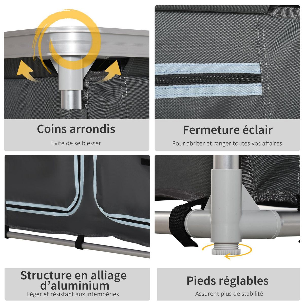 OUTSUNNY Cuisine de camping - meuble camping - armoire de camping - plan de travail, nombreux rangements, sac transport inclus - armature alu. Oxford gris