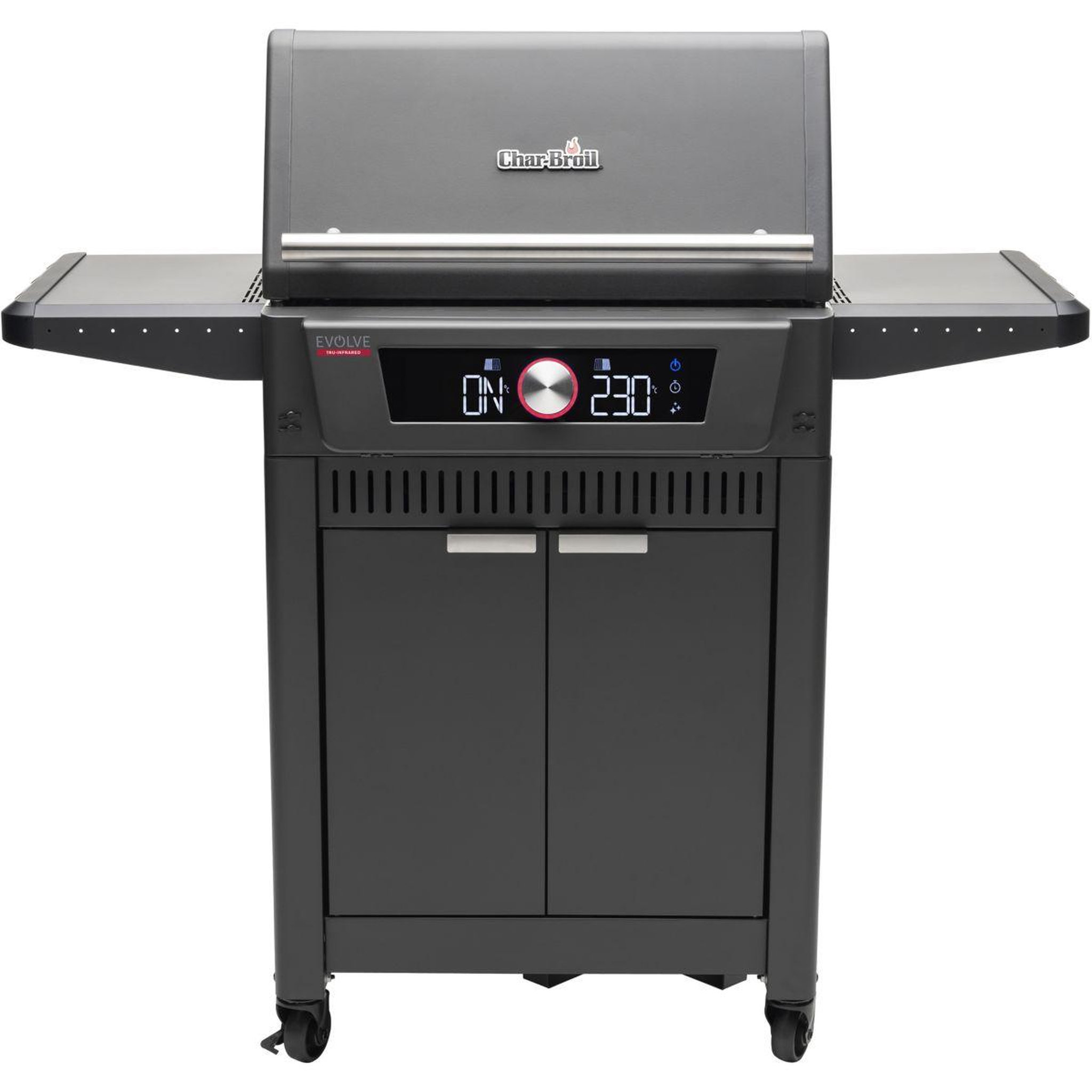 Voir la diapositive 2 : CHAR BROIL Barbecue gaz evolve, sur chariot, 2 brûleurs, thermostat digital, surface de cuisson 63 x 43 cm