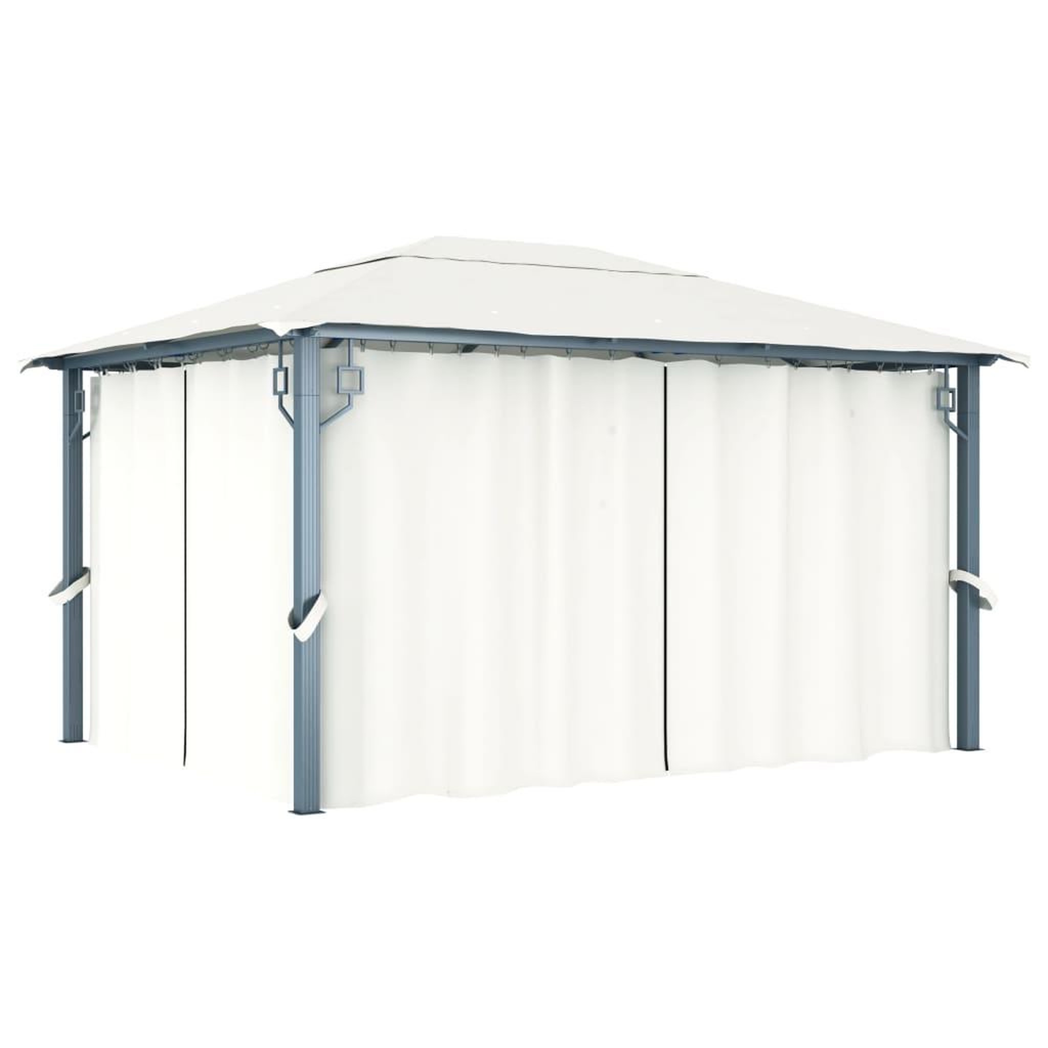 Voir la diapositive 3 : VIDAXL Tonnelle avec rideau et lumieres LED 4x3 m Creme Aluminium