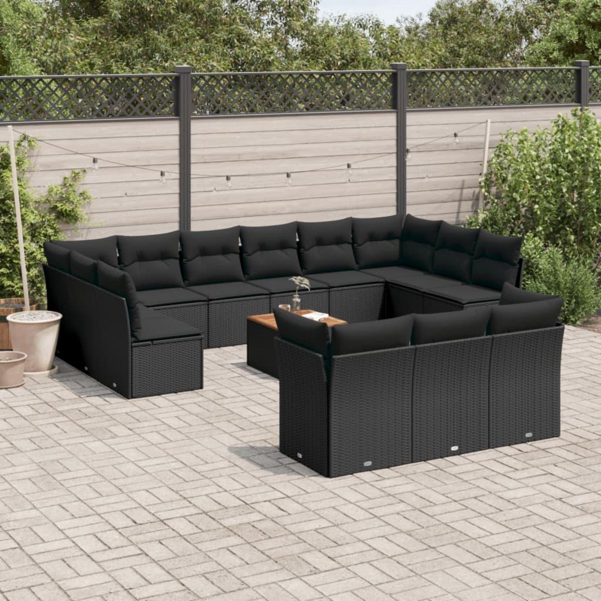 VIDAXL Salon de jardin avec coussins 14 pcs noir resine tressee