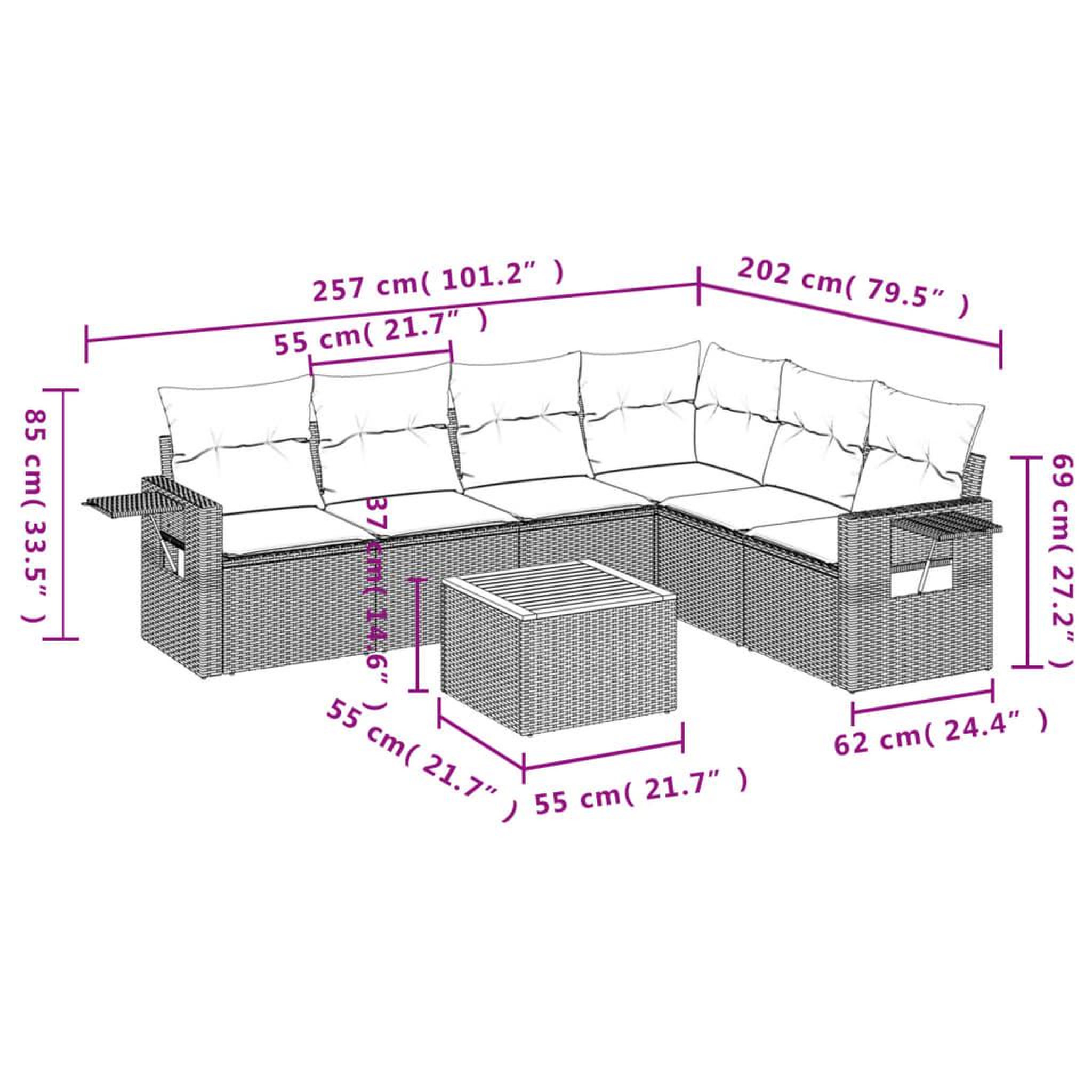 Voir la diapositive 4 : VIDAXL Salon de jardin avec coussins 7 pcs beige resine tressee