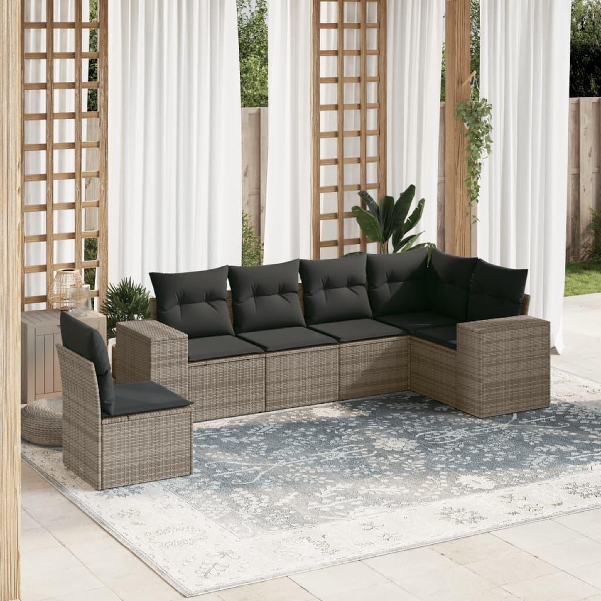 VIDAXL Salon de jardin 6 pcs avec coussins gris resine tressee
